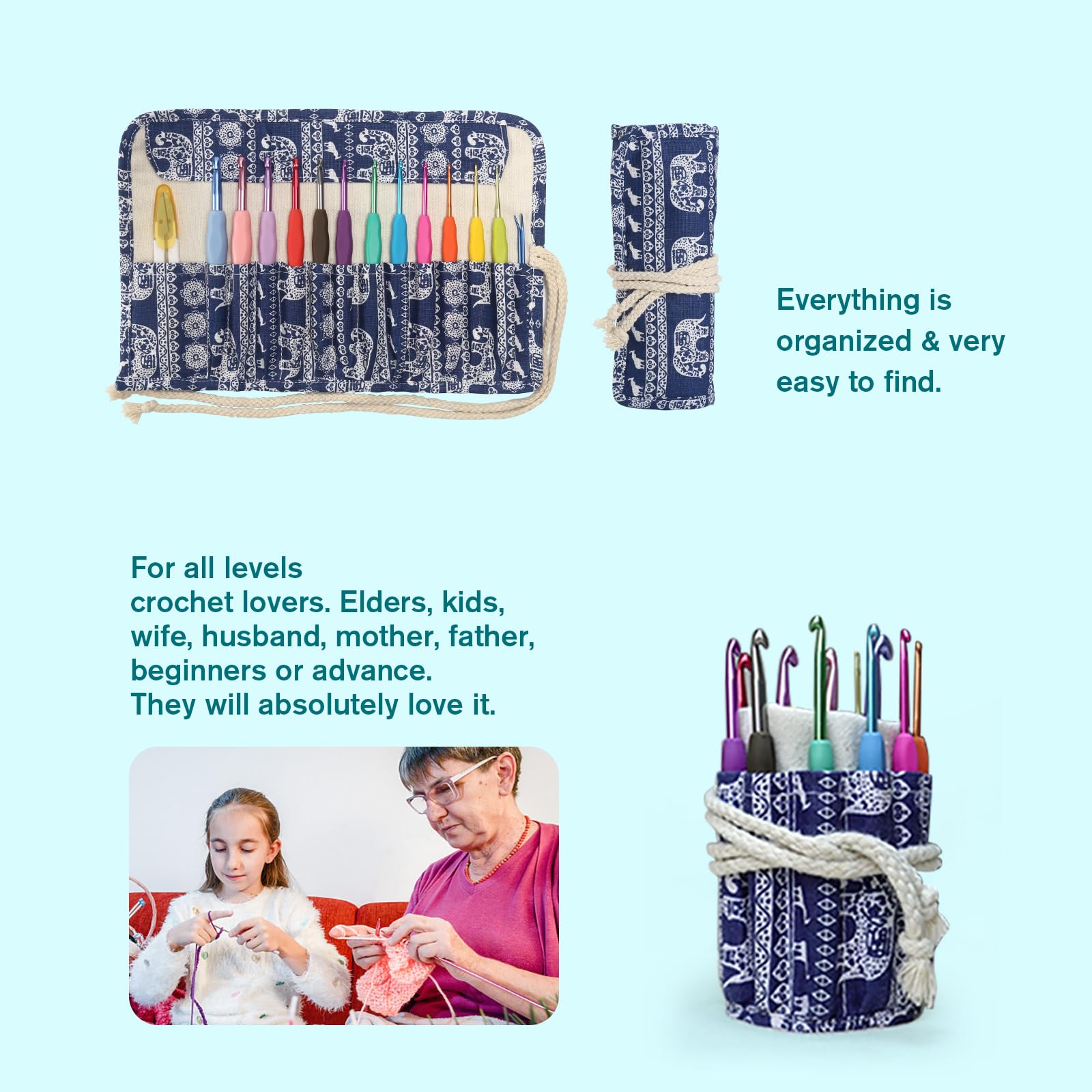 YOJOB Ergonomic Crochet Hooks Set (12 Sizes 2.0mm-8.0mm) - Soft Grip Knitting Needles with Case & Accessories for Yarn Crafts, DIY Projects & Crochet Beginners | Perfect for Blankets, Scarves & Amigurumi