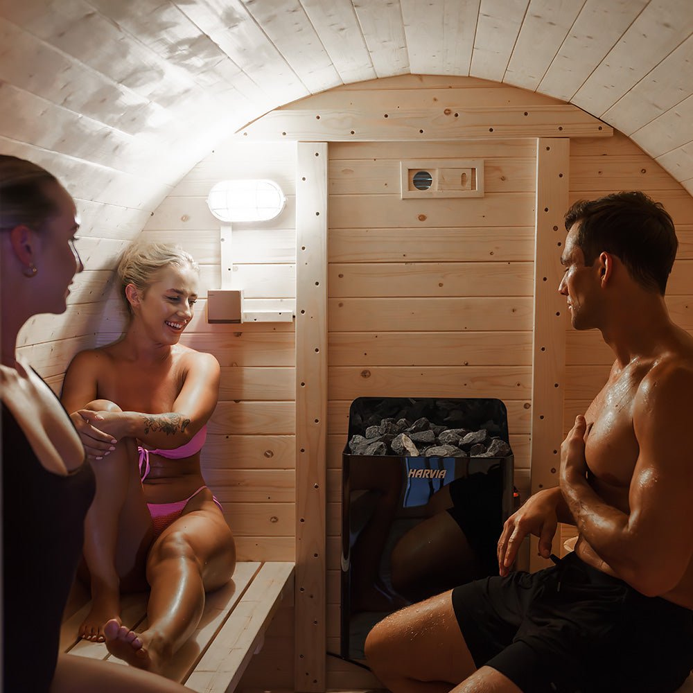 Revel Recovery Eden 8-Person Traditional Barrel Sauna - Premium Outdoor Wooden Sauna for Home Relaxation & Detox - Perfect for Backyards, Spas & Wellness Retreats