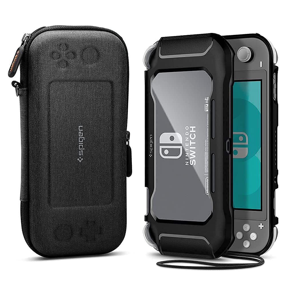 Spigen Rugged Armor & Klasden Protective Carrying Case for Nintendo Switch Lite (2019) - Black & Charcoal Gray | Durable Travel Case for Gaming On The Go