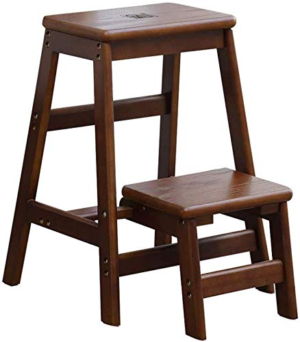 ZOUTYI 2-Step Foldable Wooden Step Stool - Multi-Functional Kitchen Ladder Chair, Indoor Flower Stand & Shoe Bench for Home, Office, and Garden Use
