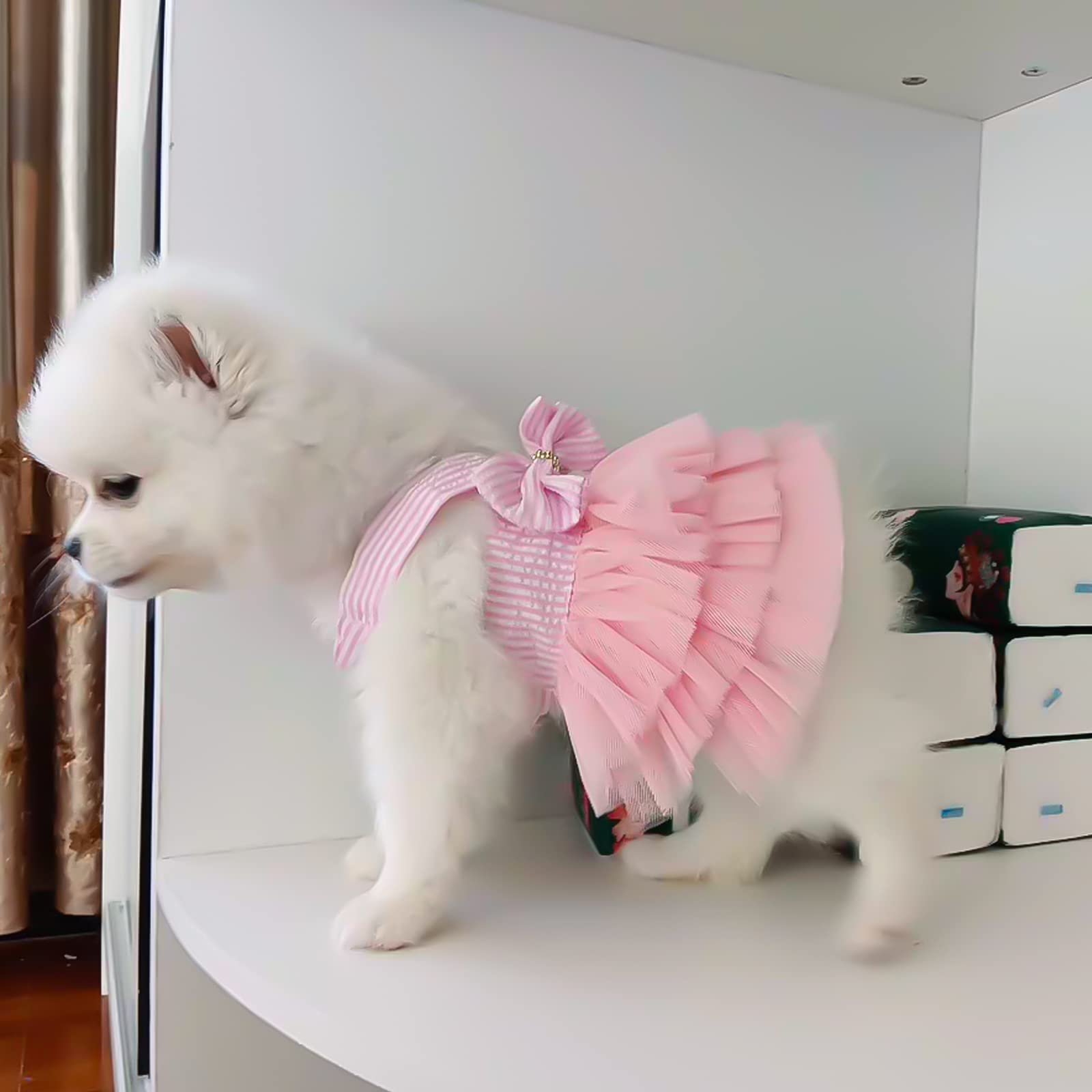 VANVENE Striped Mesh Pet Dog Dress Vest Tutu Skirt with Bowknot - Princess Puppy Apparel for Small Breed Dogs & Cats (Pink, XL) | Perfect for Parties, Photo Shoots & Special Occasions