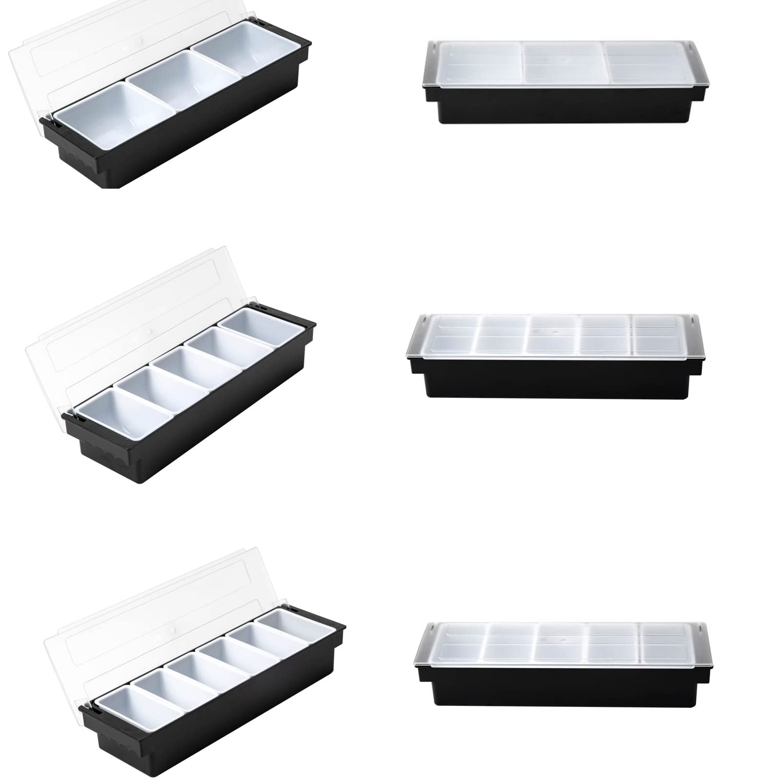 Chilled 3/5/6-Compartment Condiment Caddy with Hinged Lid - Ice Cooled Serving Tray & Dispenser for Bars, Parties & Restaurants - Perfect for Chilled Garnish Storage & Kitchen Organization