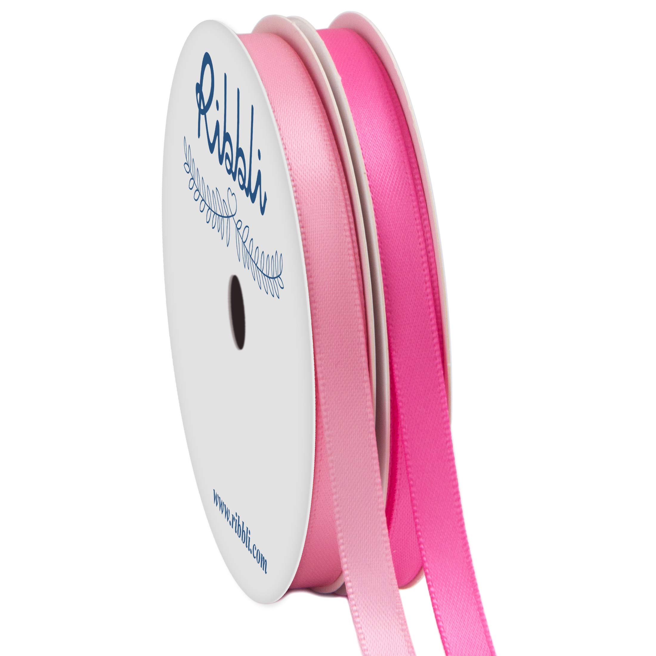 Ribbli 2 Rolls Satin Ribbon for Crafts - Pink & Hot Pink (1/4-Inch x 20 Yards Total) - Perfect for Gift Wrapping, DIY Projects, Scrapbooking & Party Decorations