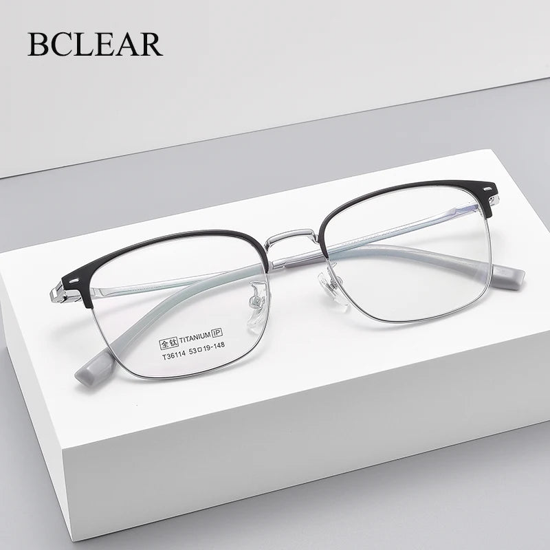 Bclear Unisex Full Rim Square Titanium Eyeglasses Frame 36114 - Lightweight Durable Glasses for Men & Women, Perfect for Reading, Work, and Everyday Wear
