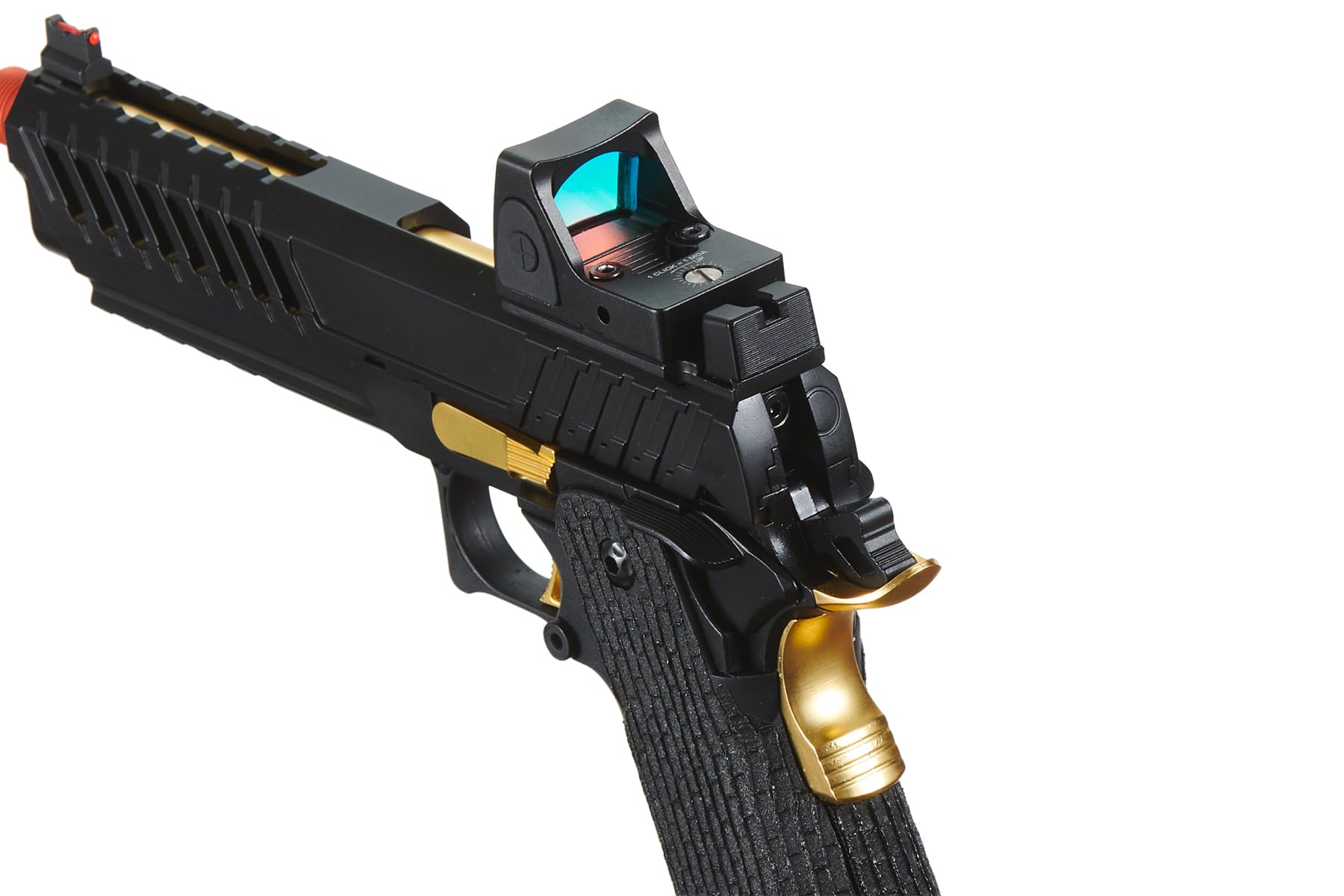 Lancer Tactical Knightshade Hi-Capa Gas Blowback Airsoft Pistol with Red Dot Reflex Sight - Black/Gold | Realistic Training & Competitive Airsoft Matches