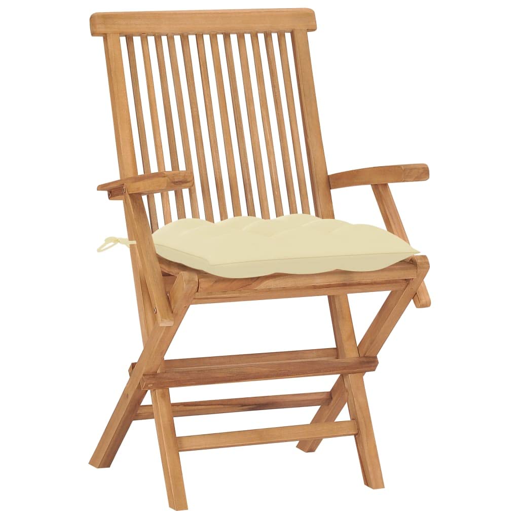 Premium Teak Wood Patio Chairs Set of 2 with Cream White Cushions - Outdoor Garden Furniture for Backyard, Poolside & Patio Relaxation
