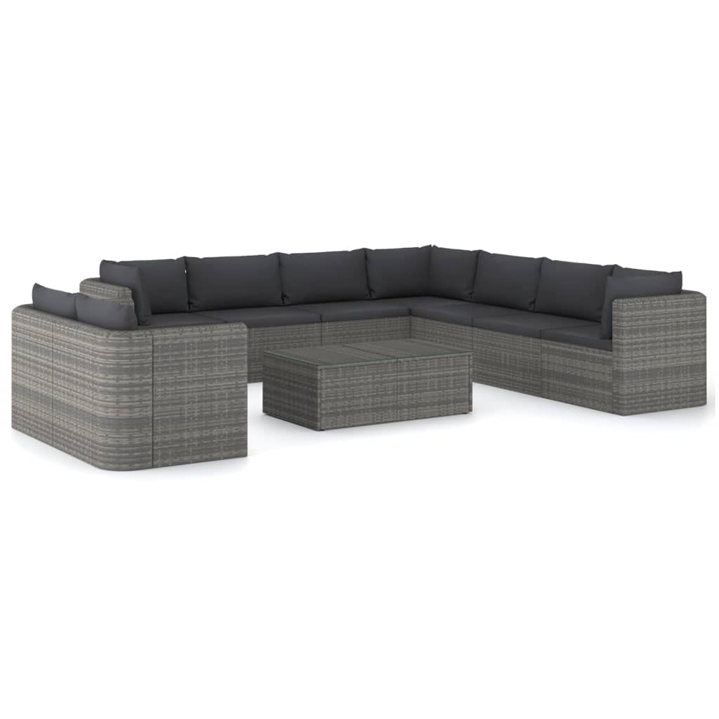 iFCOW 10-Piece Outdoor Patio Furniture Set with Cushions - Waterproof Gray Poly Rattan Wicker Sofa Sectional Conversation Set for Garden, Poolside, Backyard & Balcony Relaxation