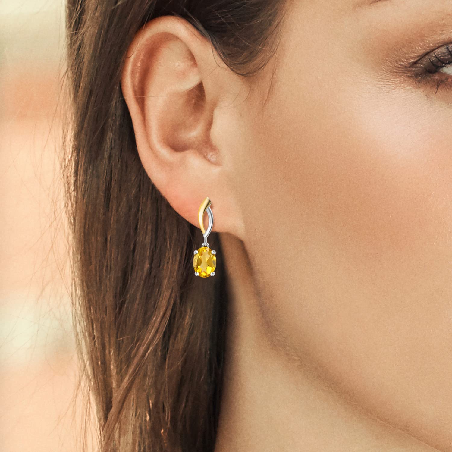 2.60 Ct Yellow Citrine Dangle Earrings in 925 Silver & 10K Gold for Party