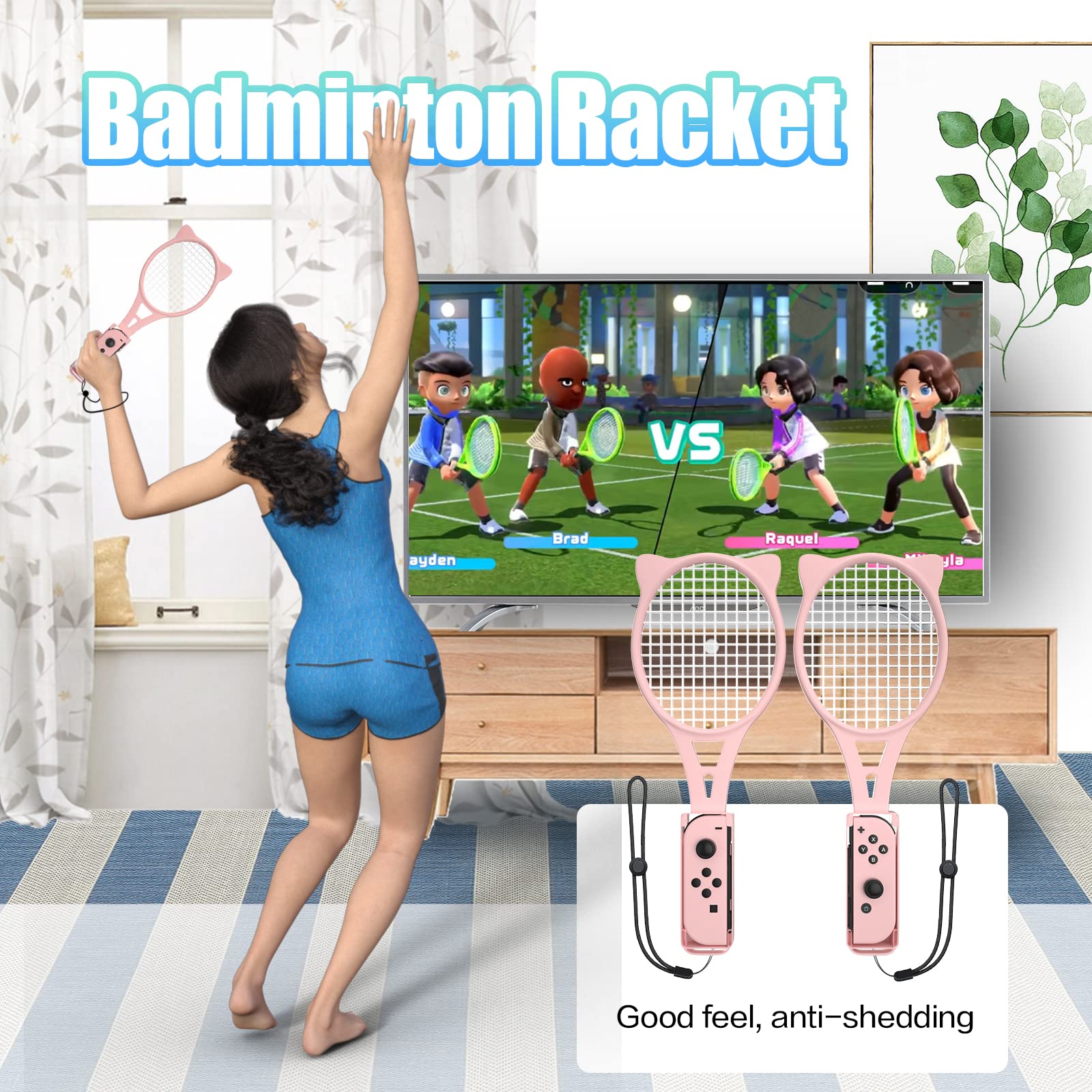 Nintendo Switch Sports Accessories Set - Leg Strap, Wrist Straps, Boxing Grips, Tennis Racket & Golf Club for Nintendo Switch (Pink/Blue) - Perfect for Fitness Gaming, VR Sports & Family Fun