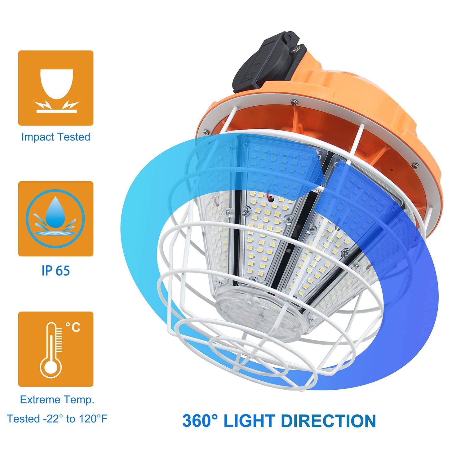 150W LED Temporary Work Light Fixture - 24,750LM Linkable Daylight White 5000K - Portable Hanging Jobsite Lighting with Stainless Steel Cover - Ideal for Outdoor Construction, High Bay Warehouse, and Workshop Lighting