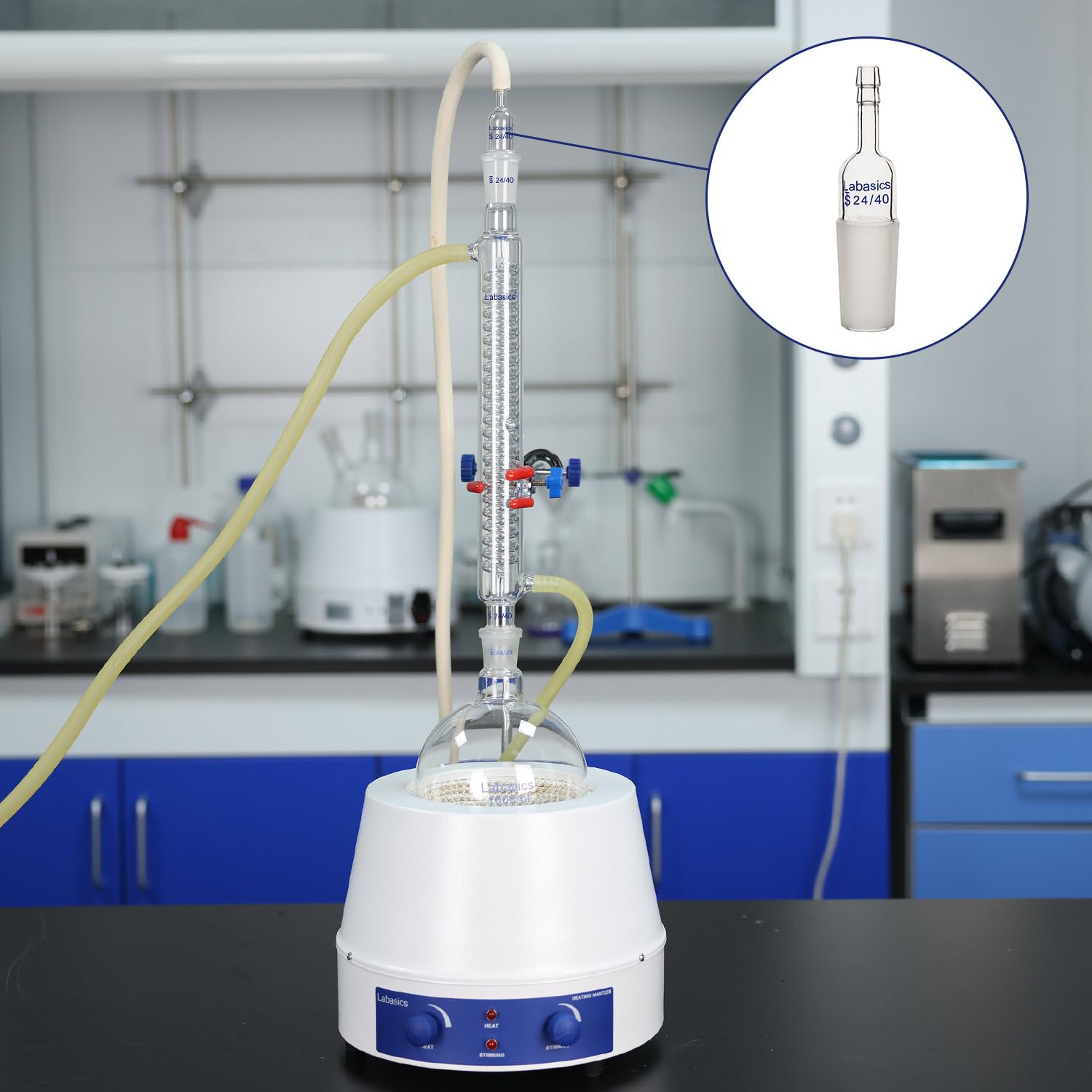 Labasics 19/22 Male Glass Joint Straight Inlet Adapter with 8mm Hose Connection - Scientific Lab Glassware for Distillation, Chemistry Experiments & Laboratory Setups