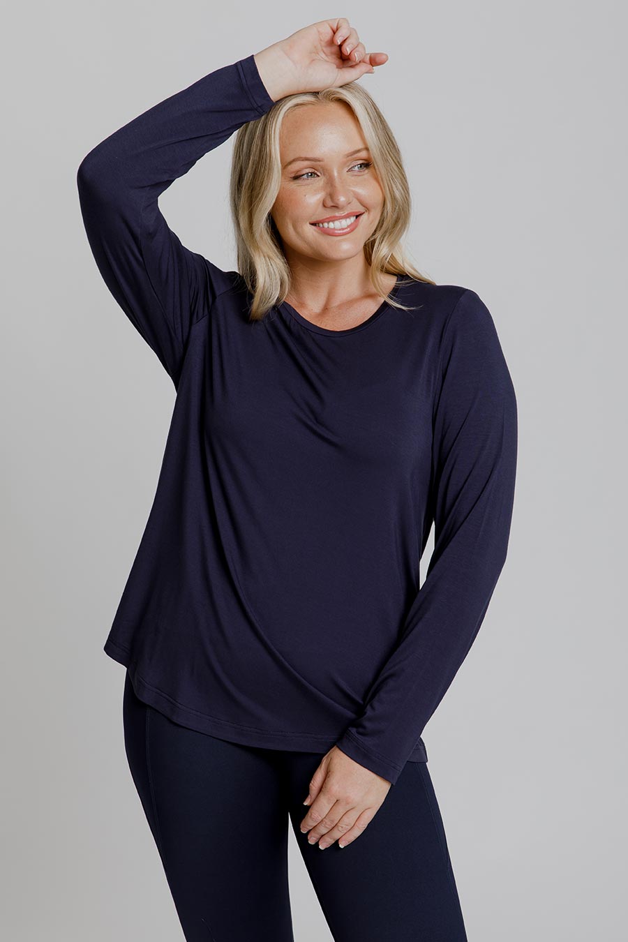 Classic Bamboo Long Sleeve Top for Women - Soft & Breathable Navy Blouse - Perfect for Casual Wear, Office & Travel