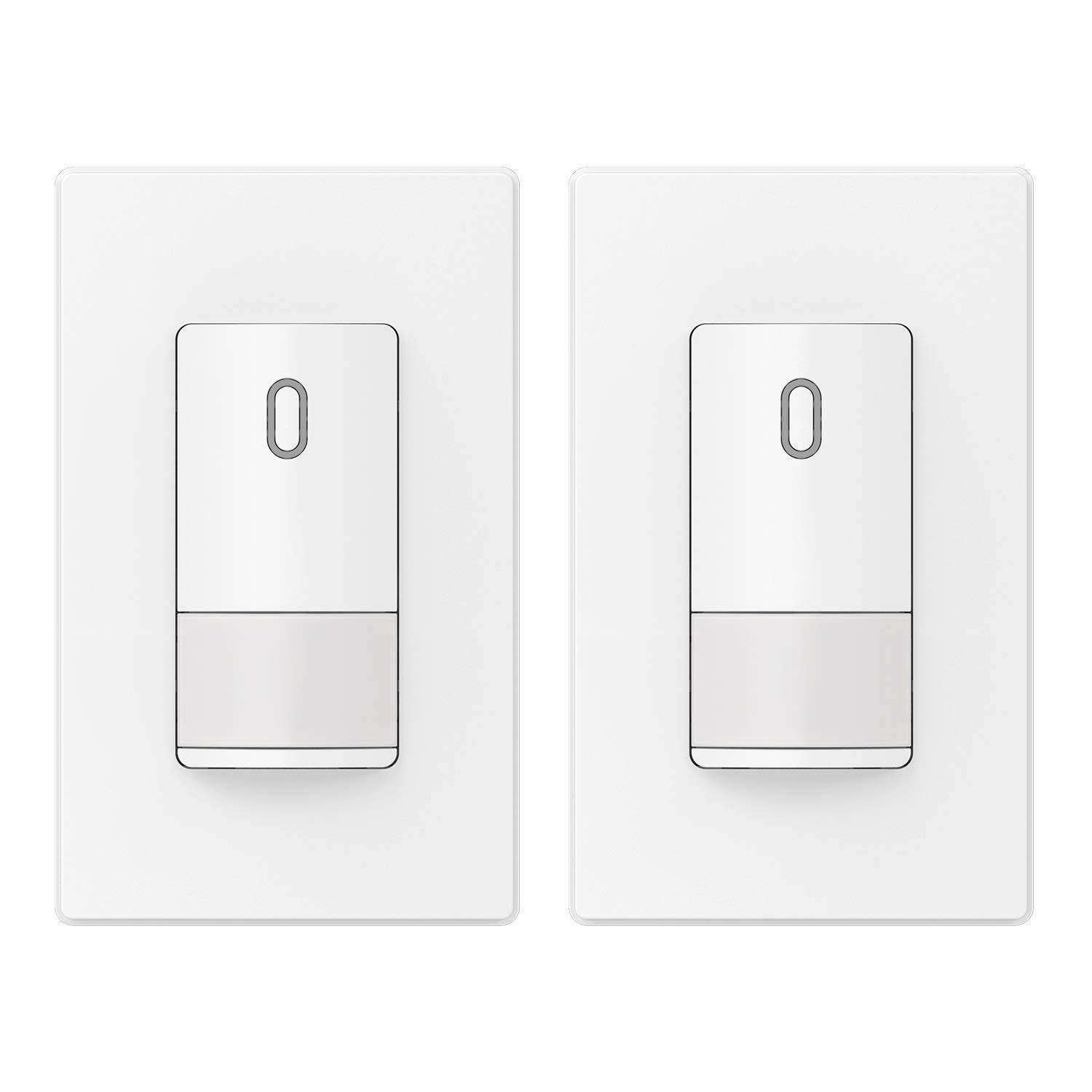 ELEGRP Single Pole Motion Sensor Light Switch - PIR Infrared Occupancy Sensor, No Neutral Wire Required, Works with LED/CFL/Incandescent Bulbs, Includes Wall Plate, UL Listed (2 Pack, Matte White) - Perfect for Hallways, Closets, Bathrooms & Energy-Efficient Homes