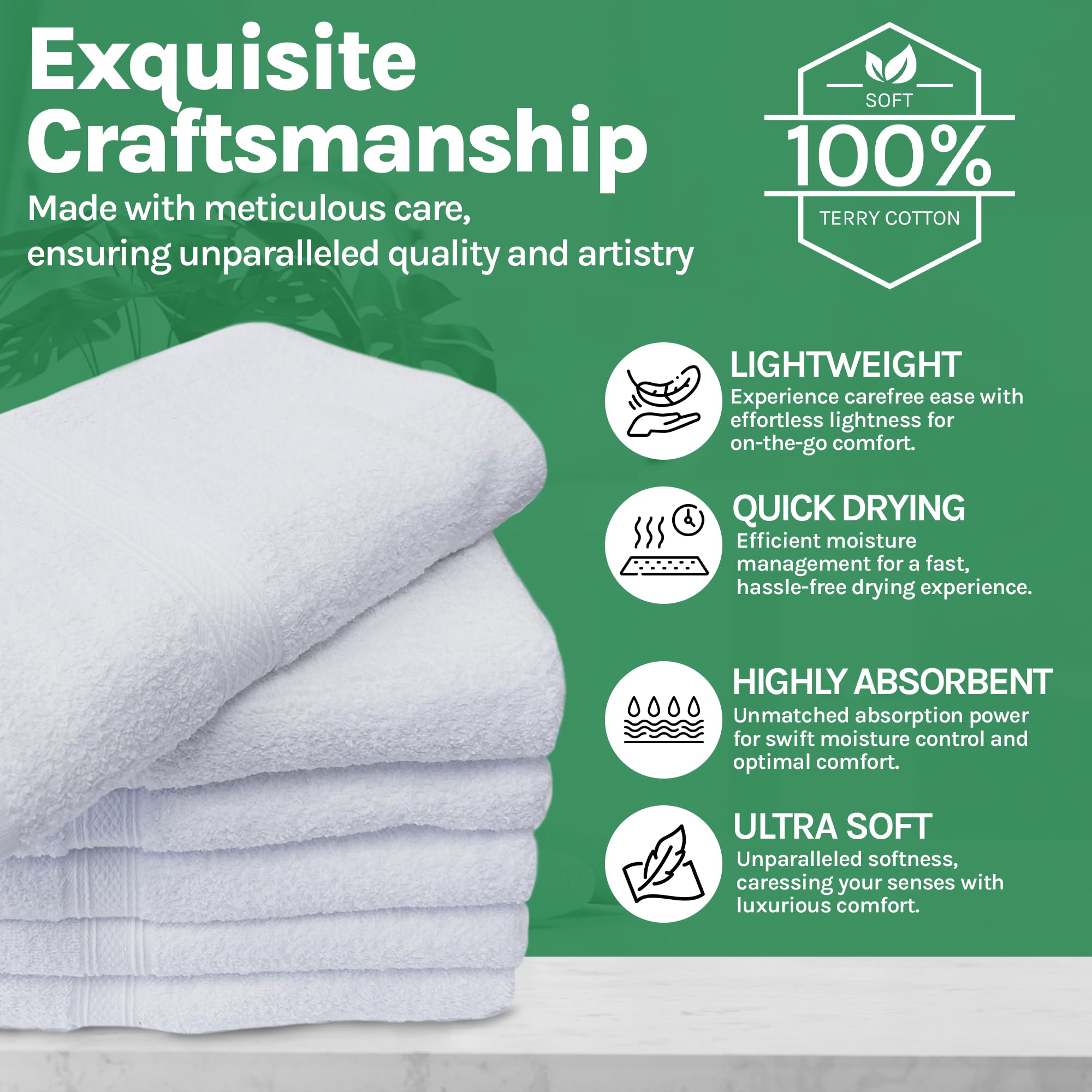 12 Pack Soft White Gym & Bath Towels 22x44 Inches - 100% Ring Spun Cotton Lightweight Towel Set for Home, Gym, Hotels, Salon - Quick Dry Absorbent Towels for Sports, Spa, Hair & Nail Care