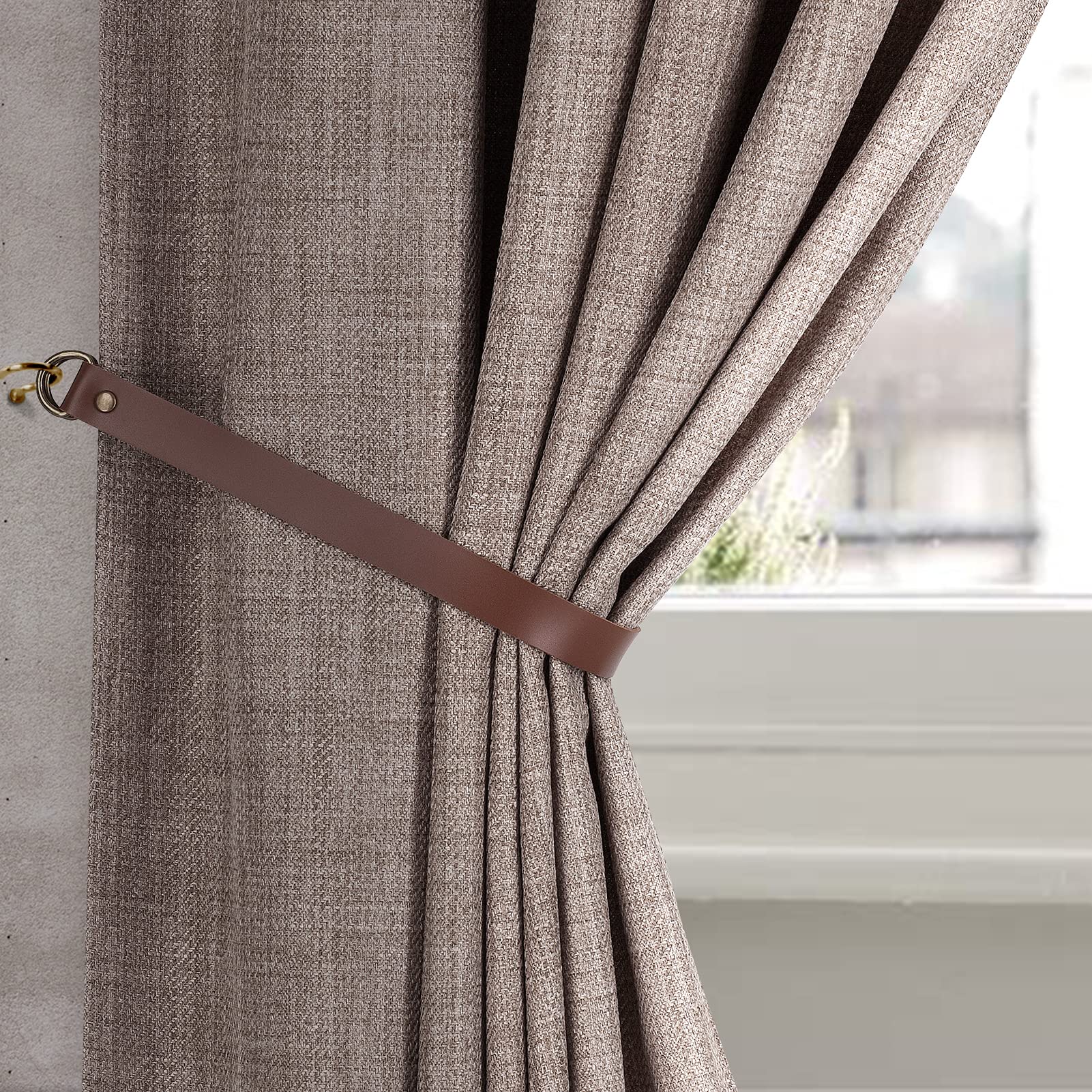 Leather Curtain Tie Backs Set of 2 - Wall Hook Drape Holders for Home & Outdoor Use