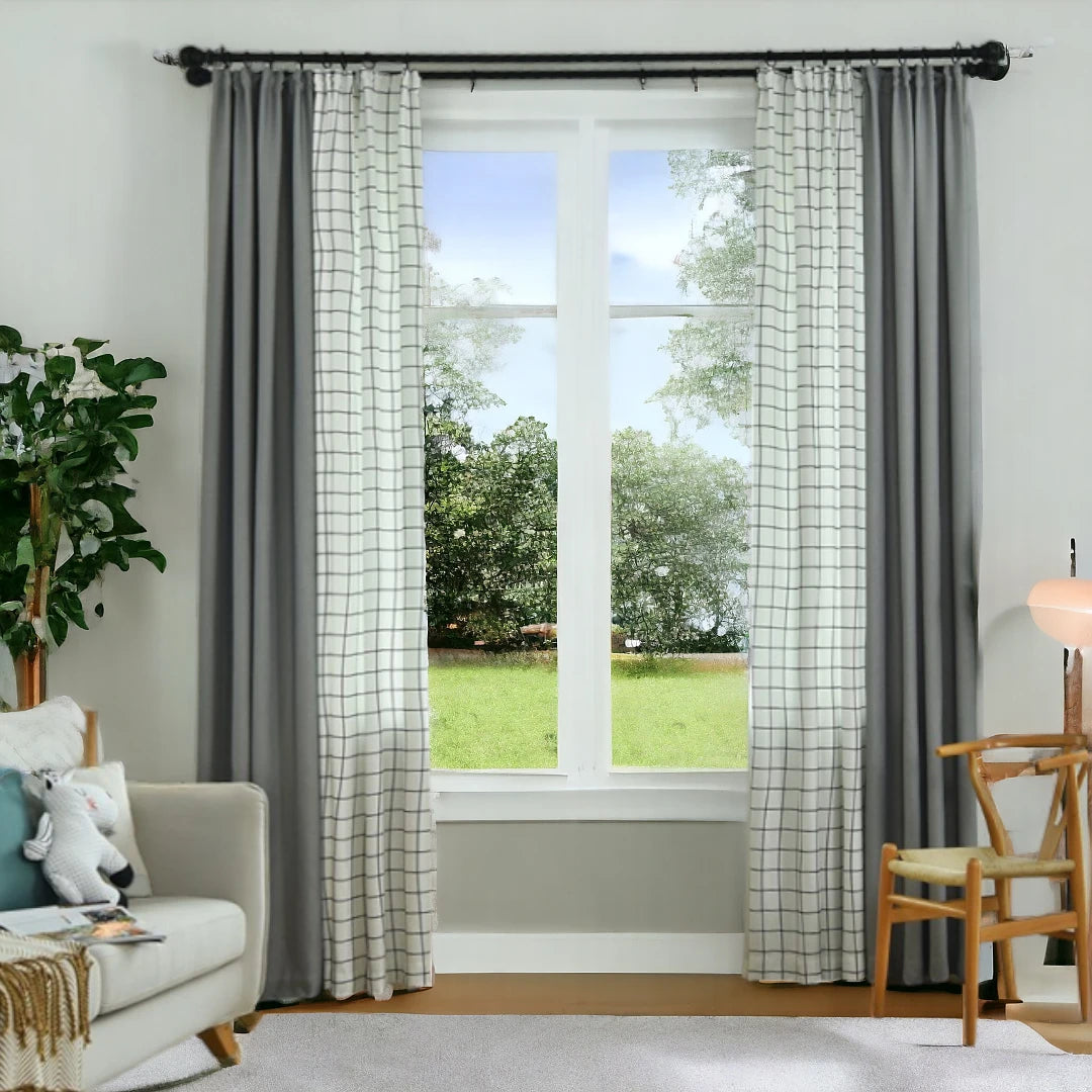 Rayne Gingham Color Blocking Light Filtering Custom Curtains - Blackout Window Treatment for Living Room, Bedroom & Nursery - Custom Size & Style Options