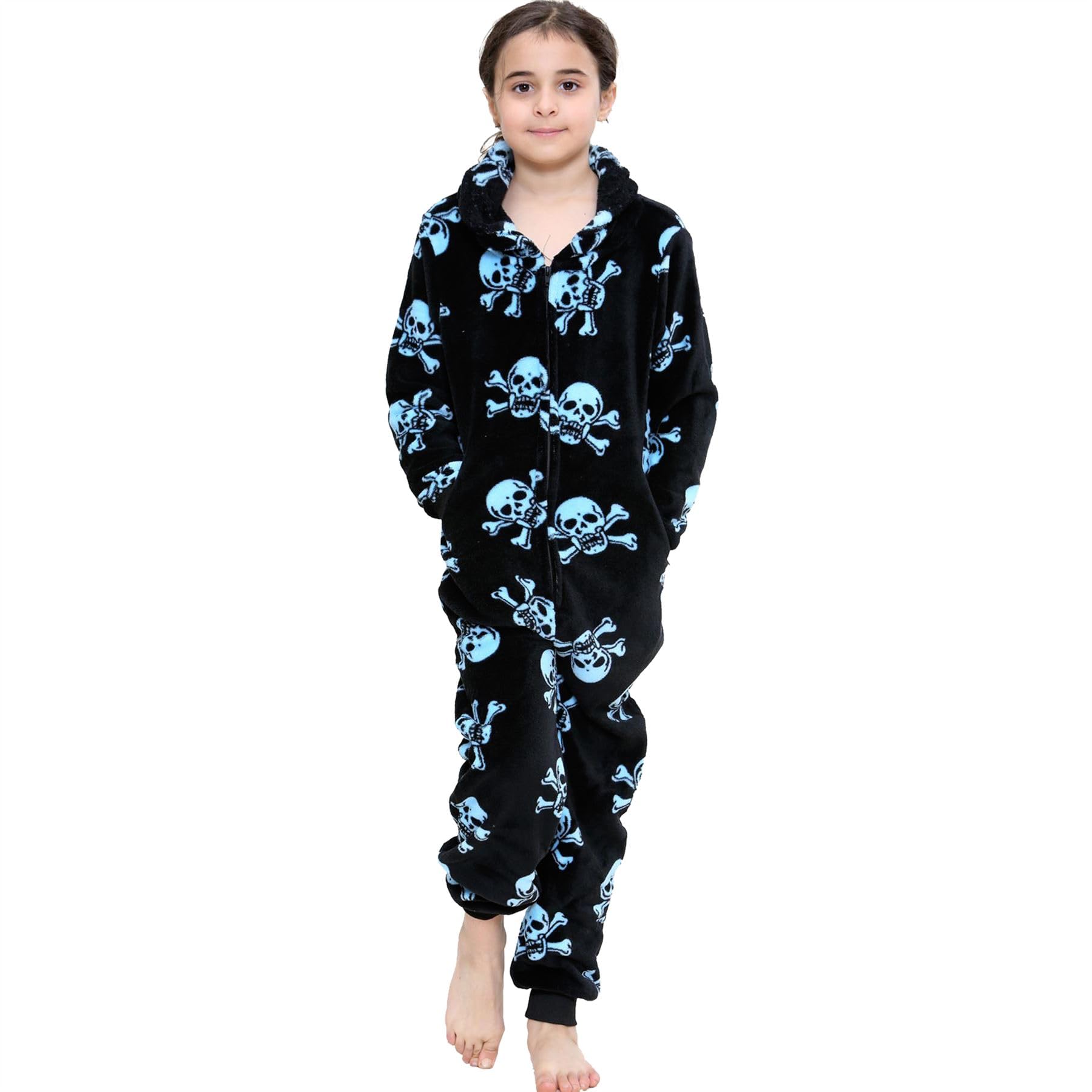 **A2Z 4 Kids Fun Halloween Skull & Bones Print Onesie - Black & Multi Color Pajama Sets for Boys & Girls (2-13 Years) - Cozy Sleepwear for Trick-or-Treating & Halloween Parties**