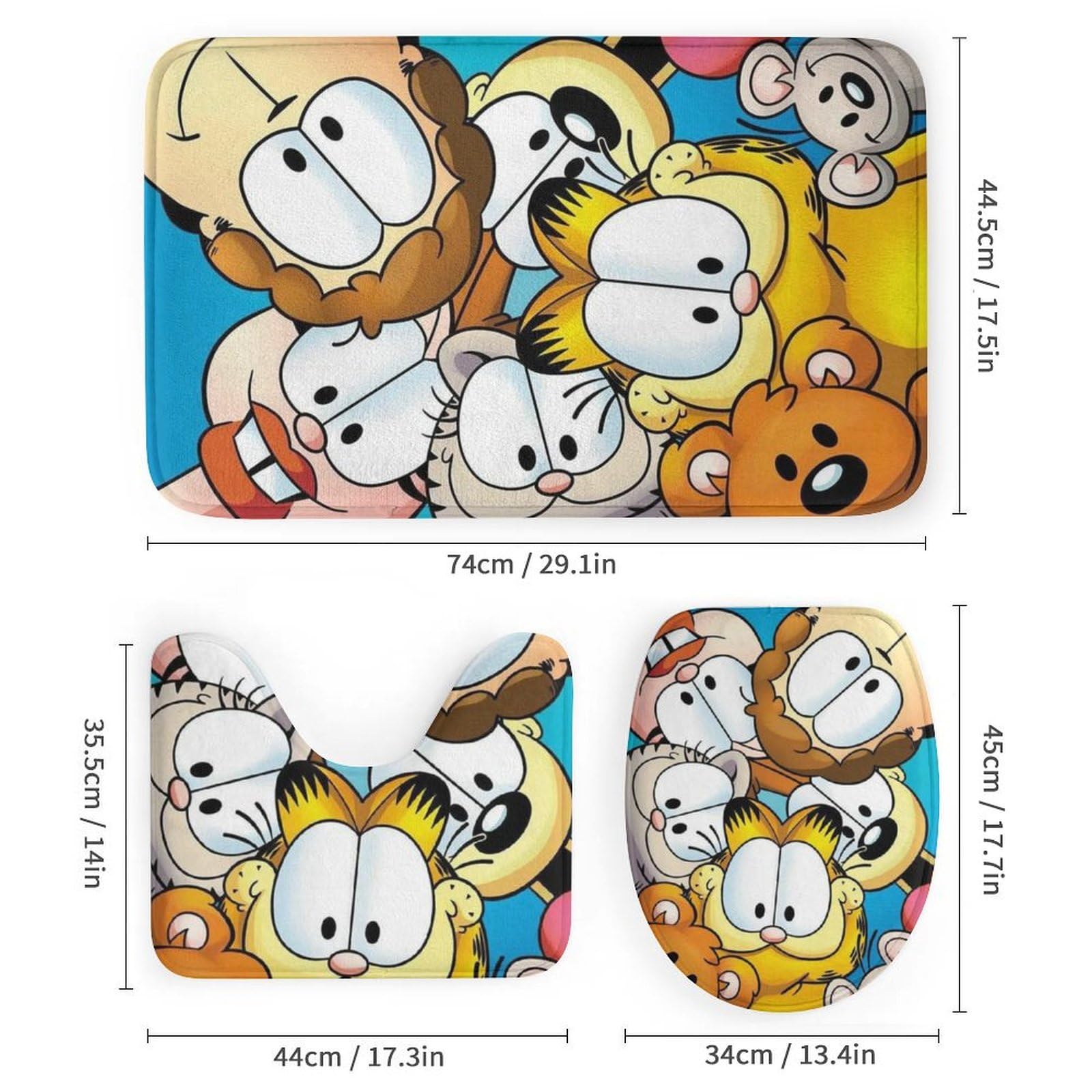 Cute Cartoon Cat Shower Curtain Set with Non-Slip Bath Rug, Toilet Lid Cover & Bath Mat - Waterproof Bathroom Decor Set for Kids & Adults - Perfect for Themed Bathrooms, Pet Lovers & Gift Giving