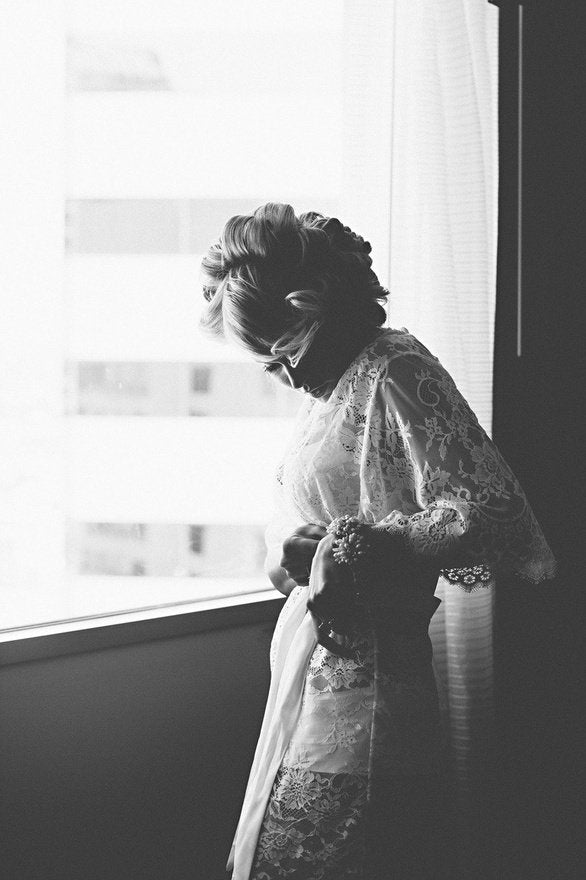 Elegant Swan Queen Lace Kimono Bridal Robe - Ivory or Blush (Style 102) | Perfect for Wedding Morning, Bridal Shower & Honeymoon Getaway