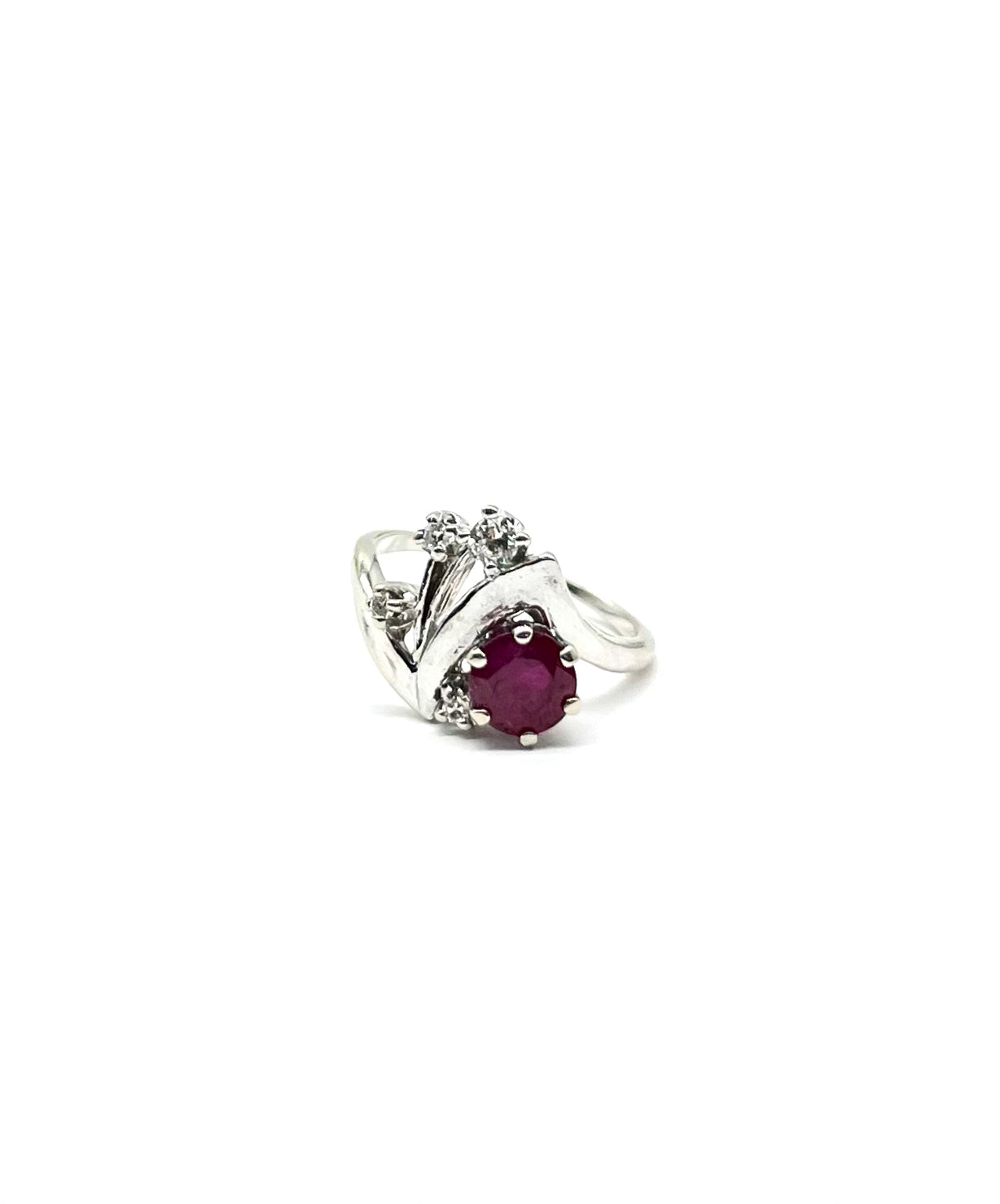 Vintage Ruby and Diamond Freeform Ring – Handcrafted 14K Gold Unique Statement Jewelry for Women, Perfect for Weddings, Anniversaries & Special Occasions