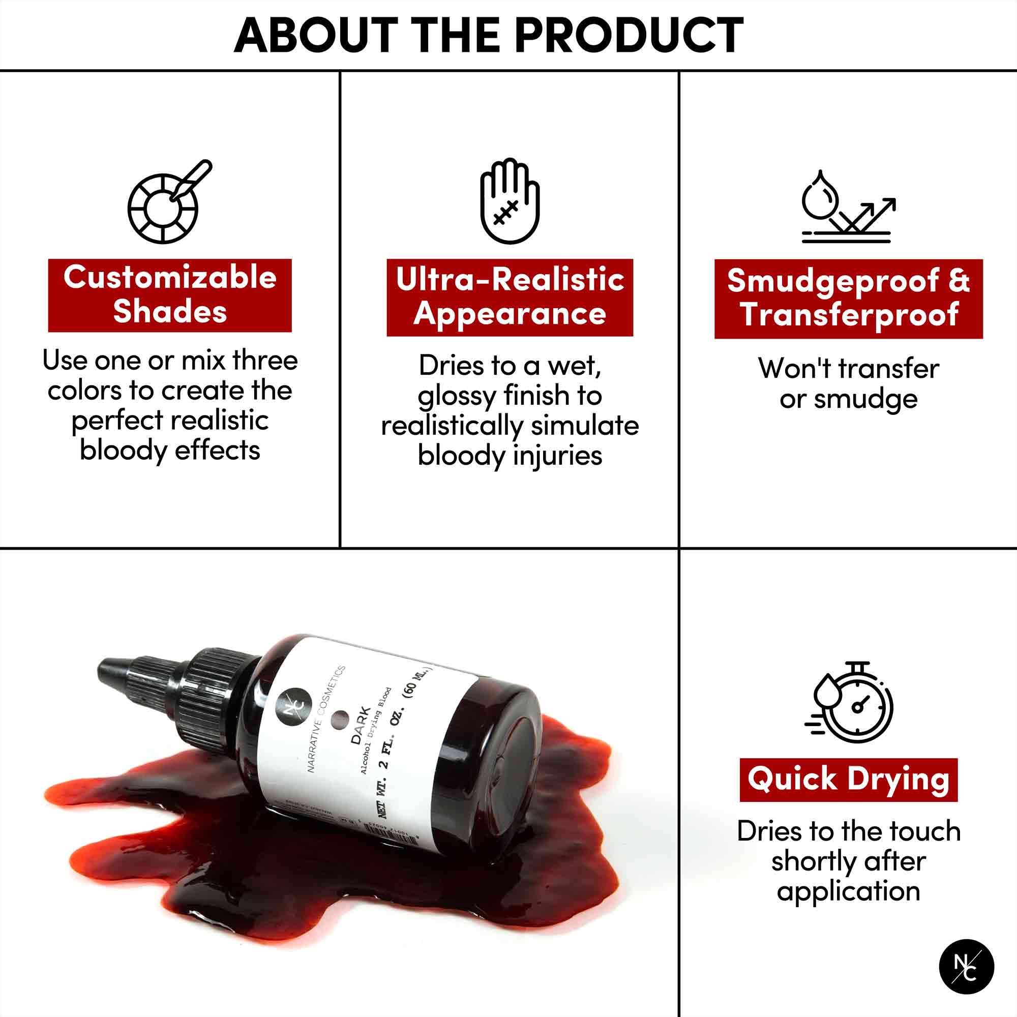 Ultra Realistic Alcohol Drying Blood - 16.9 fl.oz (500ml) Fake Blood for Halloween, Theater Makeup & Special Effects - Dries to Touch for Realistic Wounds & Scenes