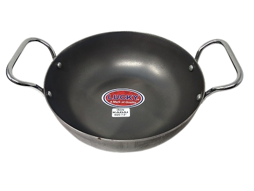 Premium Tabakh Lucky Iron Kadai Flat Bottom Wok - Heavy Duty Indian Cooking Pan for Stir Fry, Deep Frying & Sauteing - Perfect for Home Kitchens & Restaurant Use