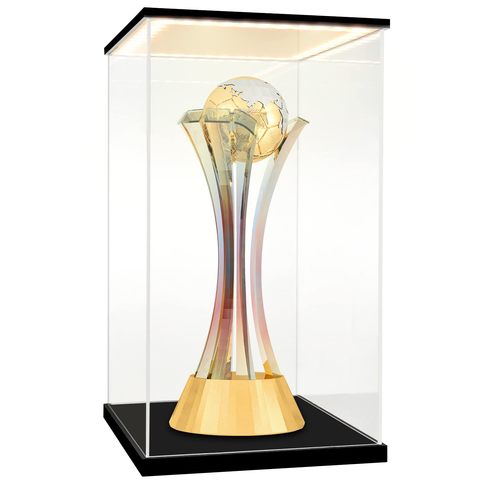 LASOA Acrylic Display Case with LED Lights - 6x6x10 Inch Clear Collectible Showcase Box with Black Base & Lid for Action Figures, Funko Pops, Memorabilia - Perfect for Home Decor, Office Display & Gift Packaging