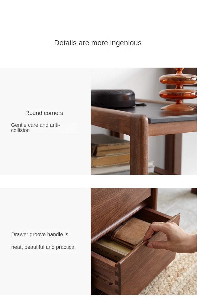 Solid Black Walnut Wood Side Table with Natural Slate Top - Perfect for Living Room, Bedroom, or Office Decor