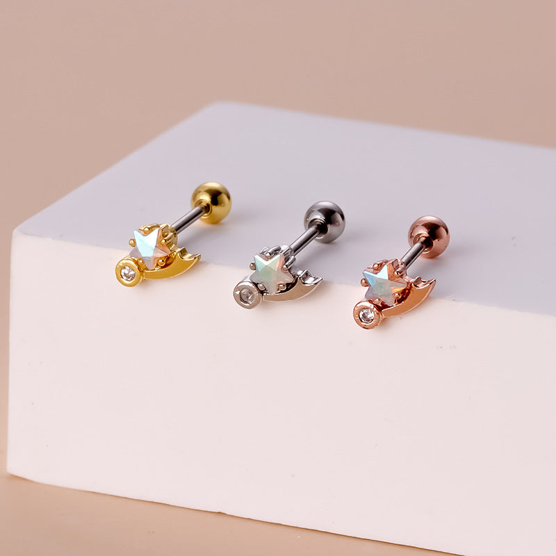 20G Cartilage Tiny Stud Earrings - Star & Bat Earrings for Women | HSPJ740 | Perfect for Daily Wear, Parties & Gifts
