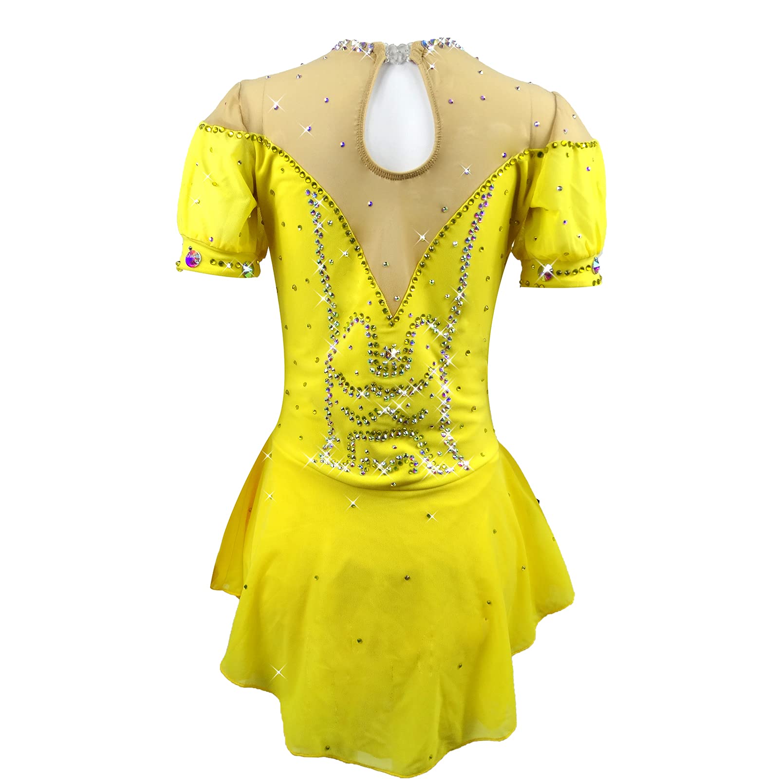 LIUHUO Women's Figure Skating Dress - Classic Crystal Yellow Solid Color Ice Skating Costume for Girls | Perfect for Competitions, Performances & Ice Shows