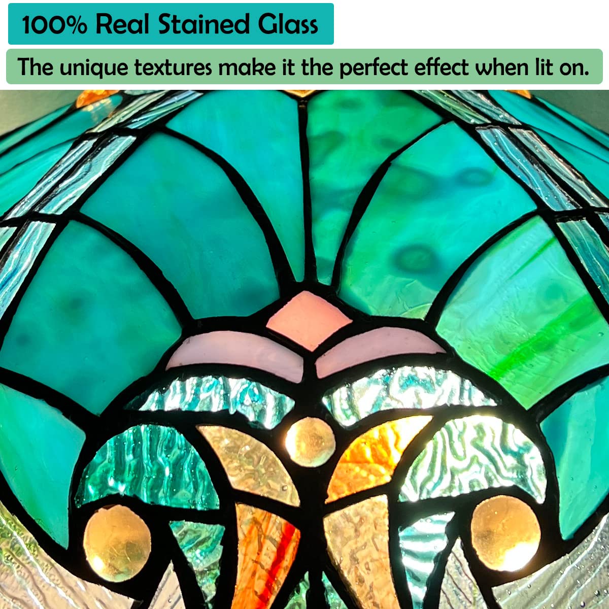 Tiffany Style 16 Inch Stained Glass Table Lamp - Victorian Sea Green Antique Desk Light with Night Light, 3 Bulb Capacity - Perfect for Living Room, Bedroom, and Office Decor