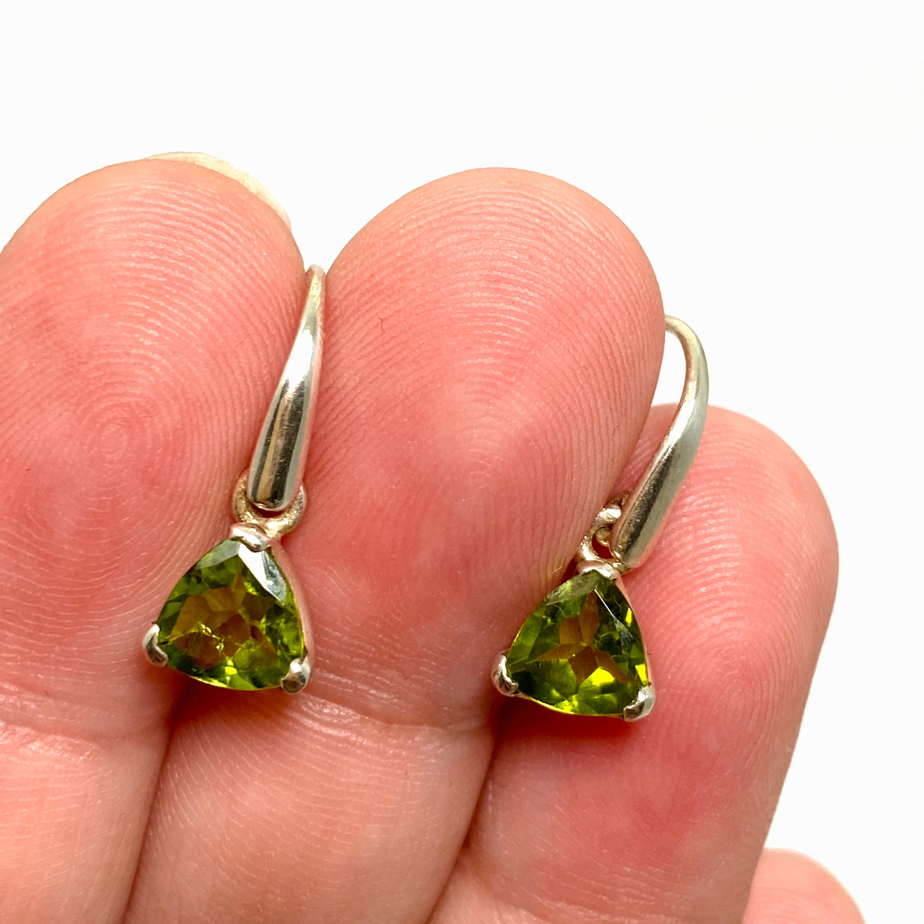 Peridot Trillion Faceted Earrings for Women - 925 Sterling Silver Dangle Earrings - Elegant Green Gemstone Jewelry for Parties, Weddings & Special Occasions