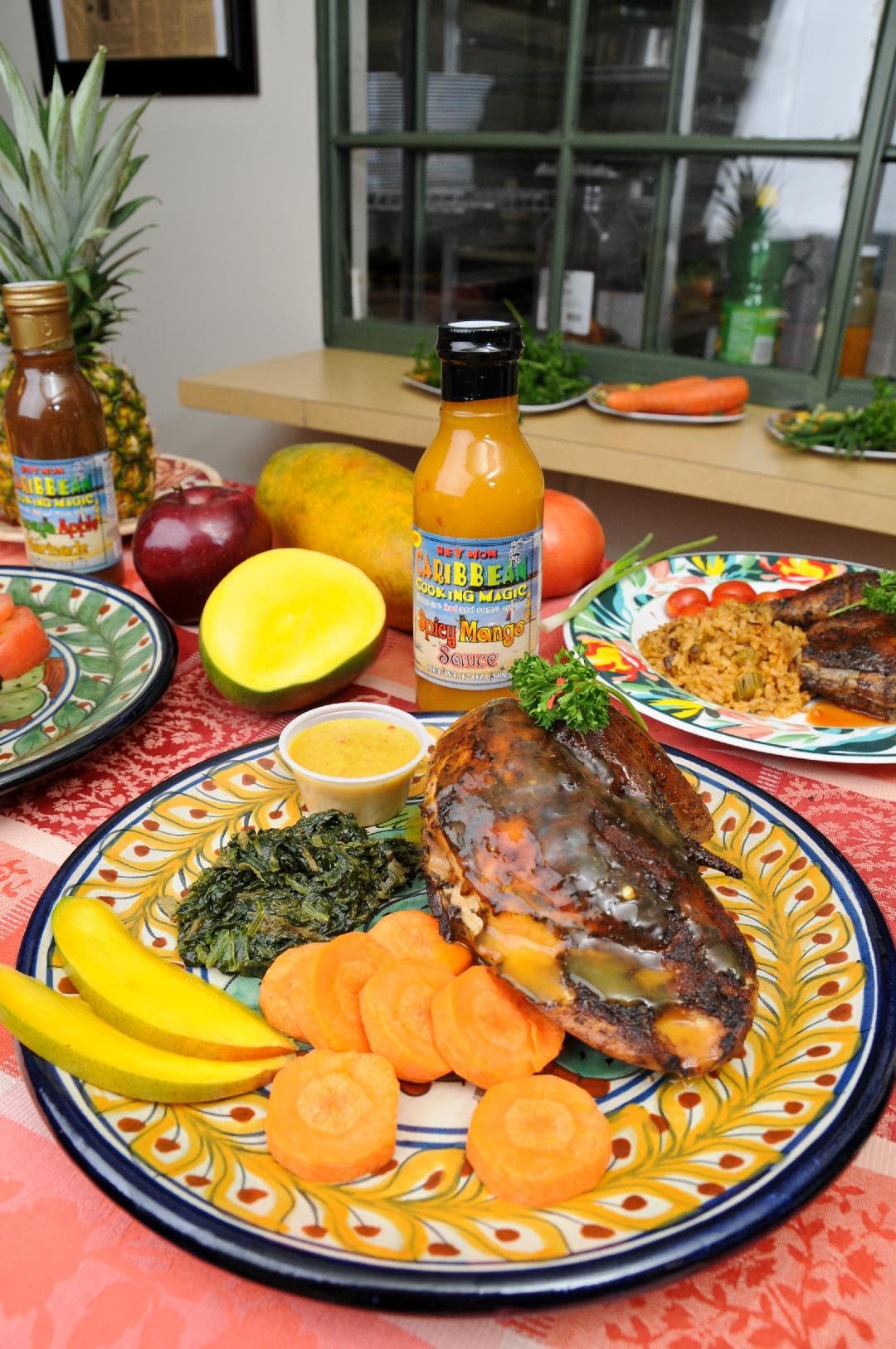 Hey Mon Caribbean Cooking Magic LLC Spicy Mango Sauce - Hot & Mild Flavors | Perfect for Grilling, BBQ & Tropical Dishes