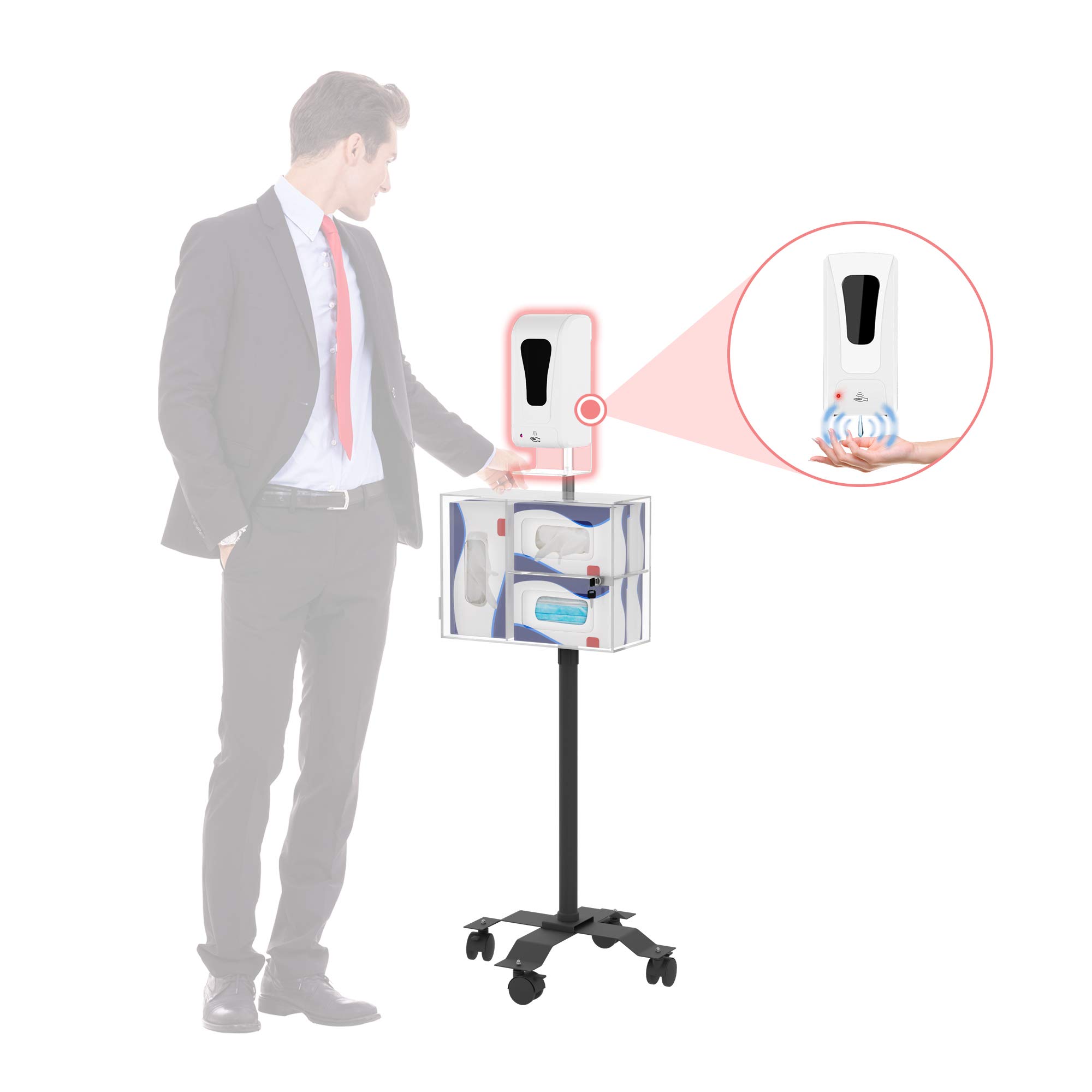 Compact Mobile Sanitizing Station with Automatic Soap Dispenser - Portable Hand Sanitizer Stand for Home, Office, and Public Spaces - Touchless Hygiene Solution for Germ Protection
