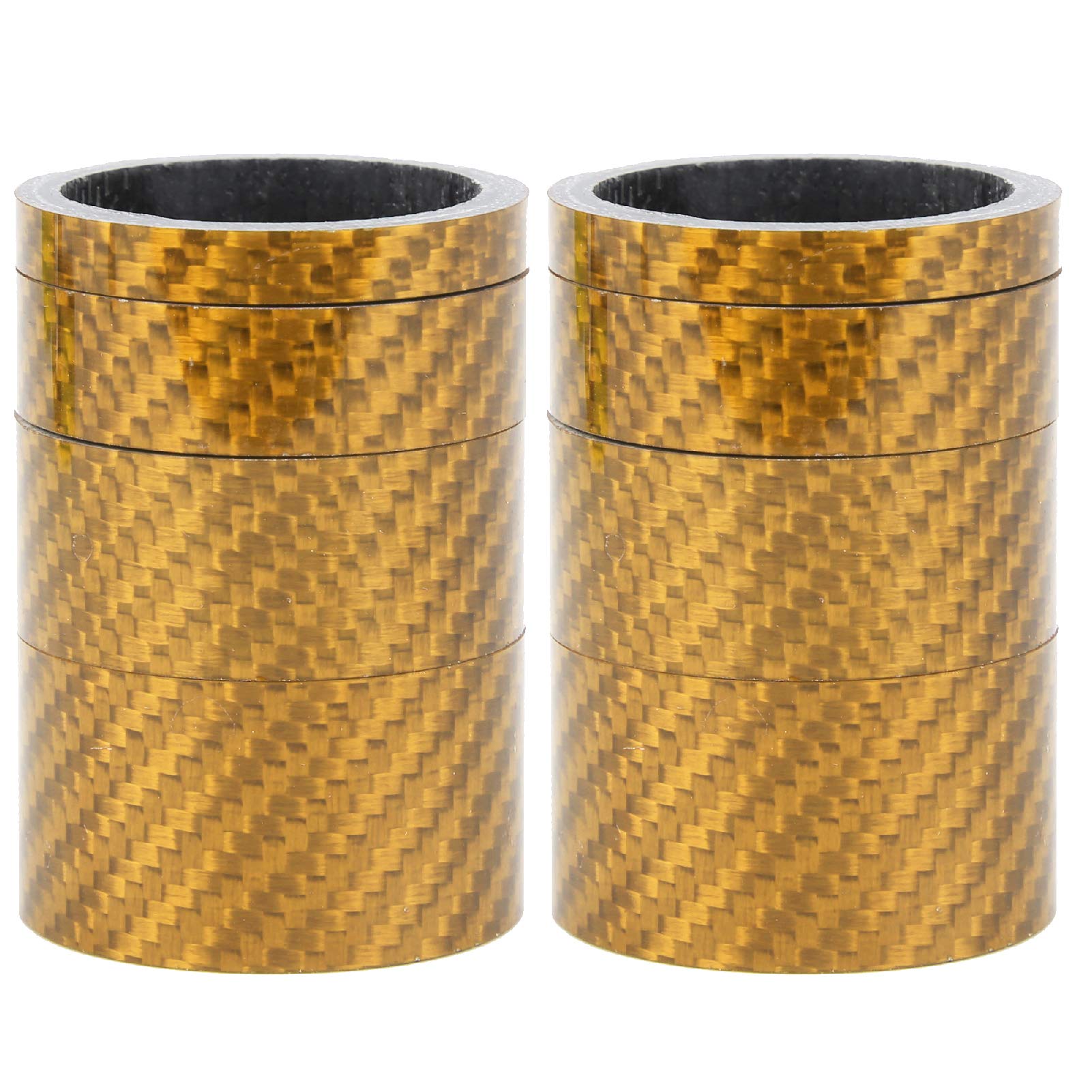 2-Pack Carbon Fiber Headset Spacer Kit - 5mm/10mm/15mm/20mm Gold Washers for Bicycle Fork - Perfect for MTB, Road & BMX Bike Upgrades