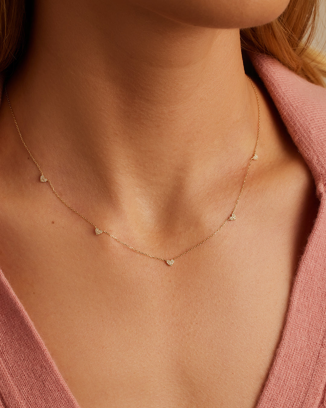 Elegant Diamond Pavé 5 Heart Necklace - 14K Gold Pendant for Women | Perfect Gift for Anniversary, Valentine's Day & Special Occasions