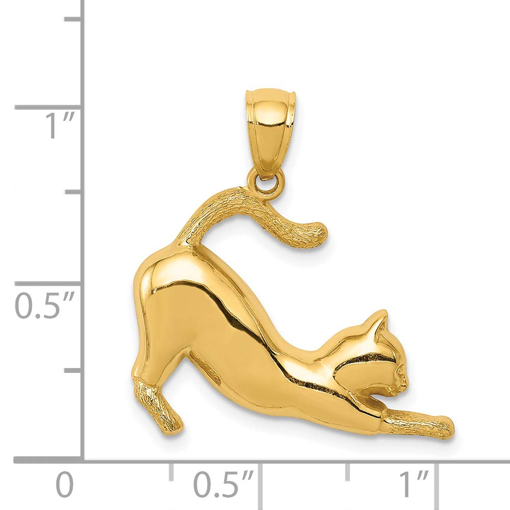 14K Yellow Gold Stretching Cat Charm Pendant - Elegant Cat Jewelry for Women - Perfect Gift for Cat Lovers - Great for Everyday Wear, Special Occasions & Gifts