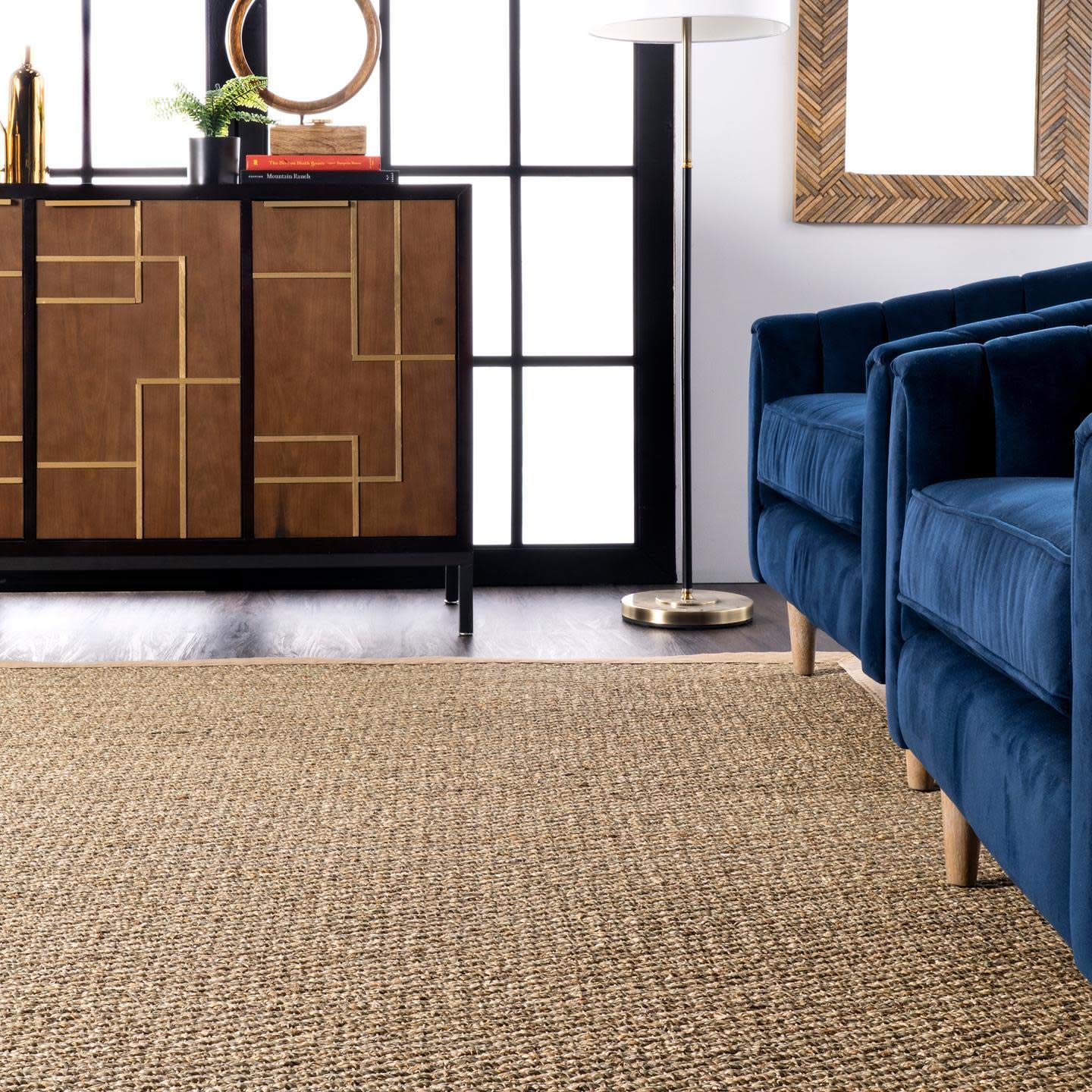 nuLOOM Elijah Seagrass Area Rug 5x8 ft - Natural Beige Basketweave Farmhouse Rug with Cotton Border | Perfect for Bedroom, Living Room, Dining Room, Office & Entryway | Eco-Friendly Natural Fiber Rug for Home Decor