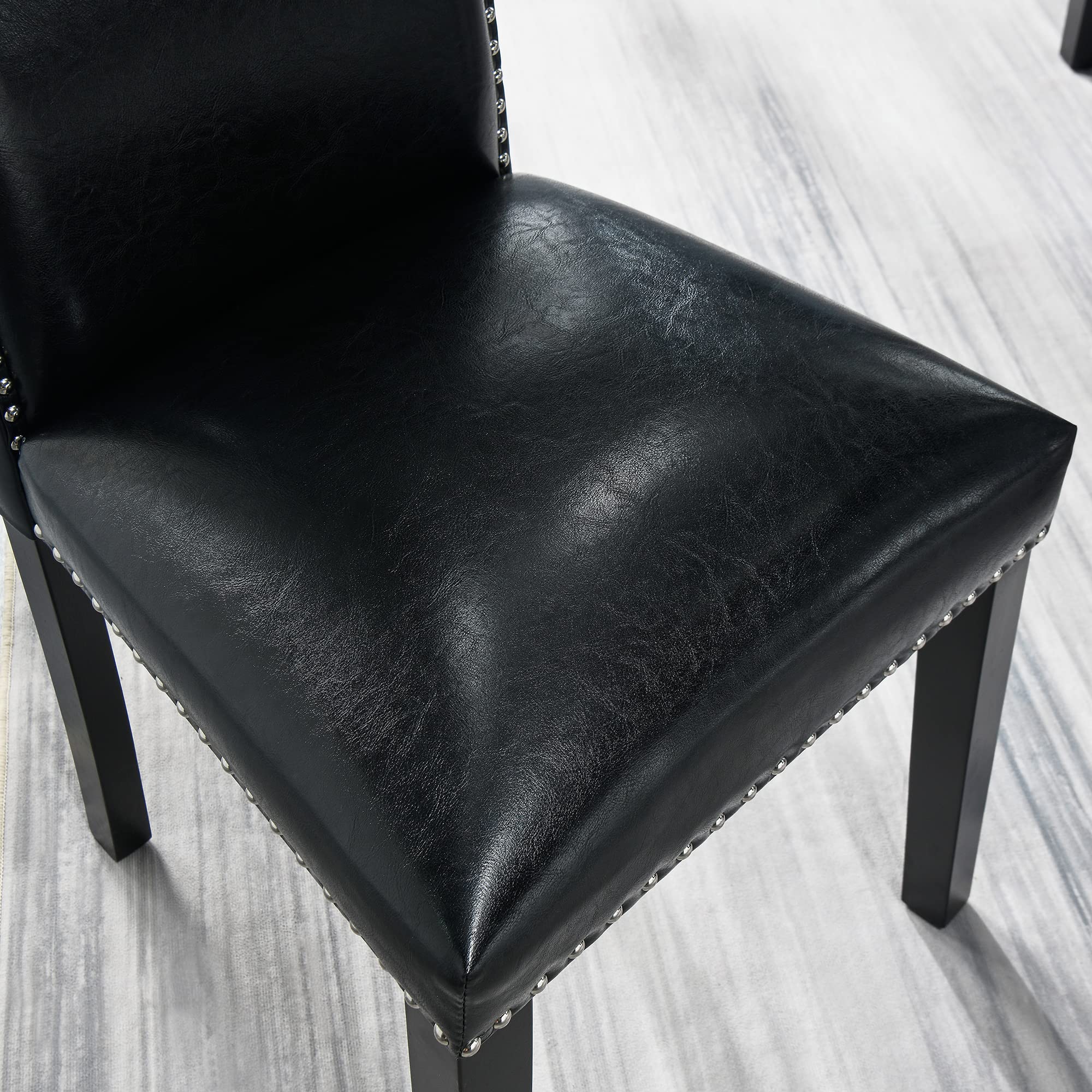 LEEMTORIG Set of 2 Upholstered Parsons Dining Chairs - Faux Leather Kitchen Side Chairs with Nail-Head Trim for Dining Room, Living Room, Bedroom, Outdoor Lounge, Guest & Cafe - Midnight Black CY-1122-BK | Perfect for Home Decor, Restaurant Seating & Patio Furniture