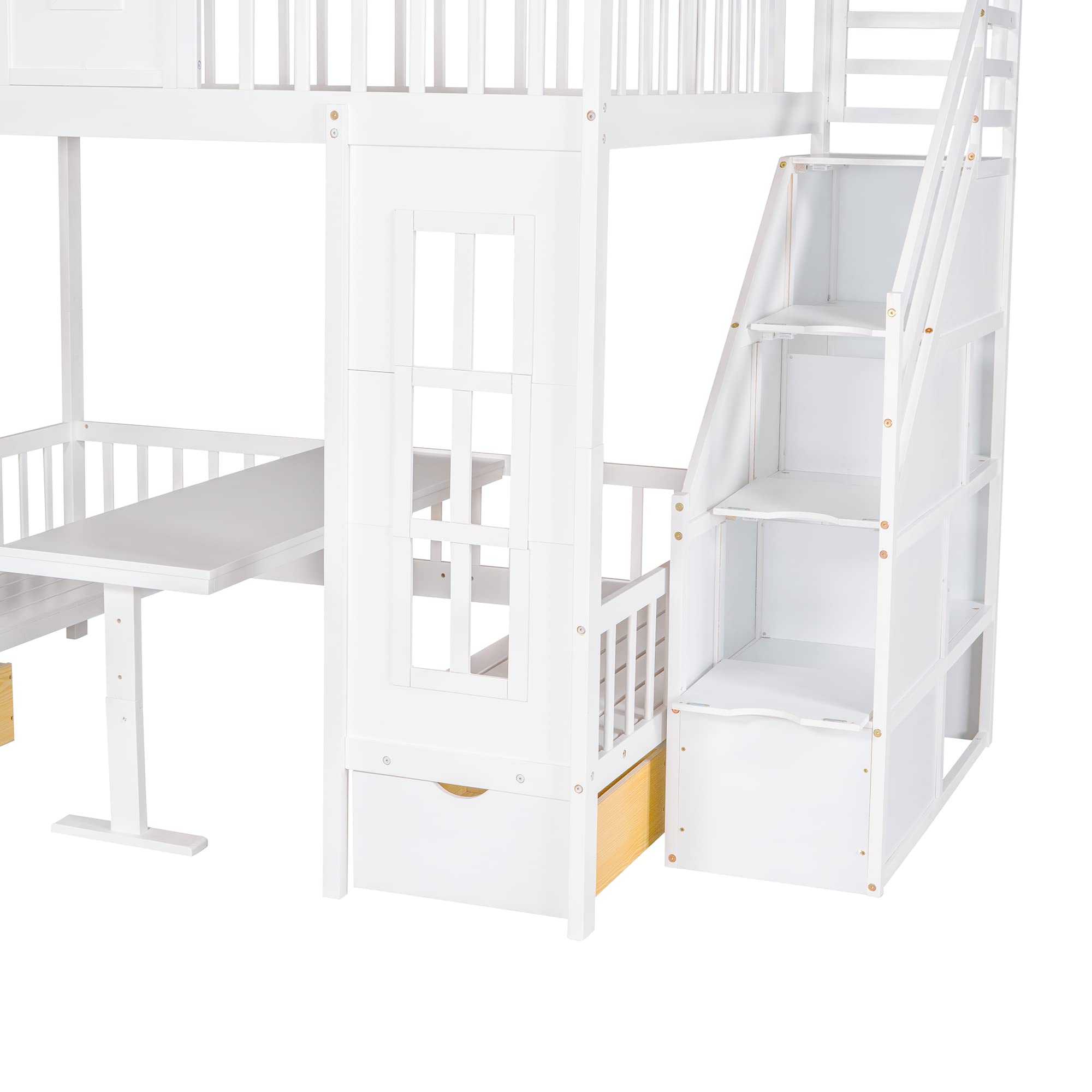 Solid Wood Full over Full Bunk Bed with Storage Staircase - Convertible Kids Bunk Bed Frame with Guardrail for Boys & Girls | Playhouse Design Twin Bunk Bed for Teens | Converts to Seating & Table Set (White) - Perfect for Small Bedrooms, Shared Kids Rooms & Space-Saving Solutions