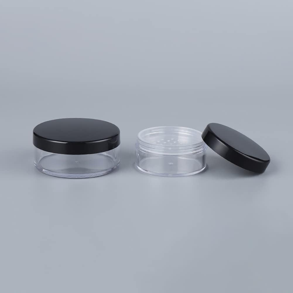 2 Pack Black 50g Empty Plastic Loose Powder Containers - Refillable Cosmetic Powder Jars for Makeup, Travel-Friendly Face Powder Storage Case | Perfect for Travel, Home & Professional Makeup Kits