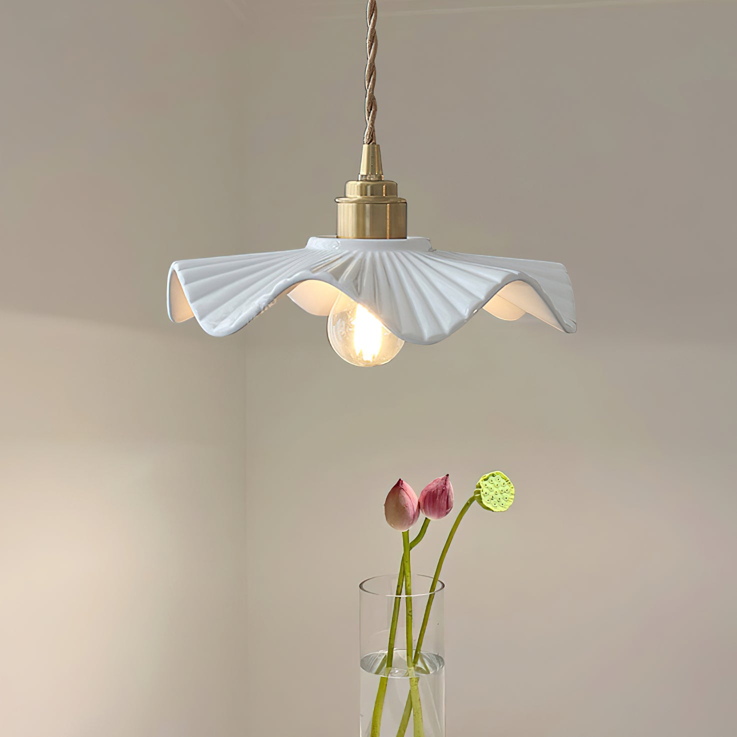 Modern Ceramic Wave Flower Pendant Light - Handcrafted Boho Ceiling Lamp for Living Room, Bedroom & Dining Room Decor