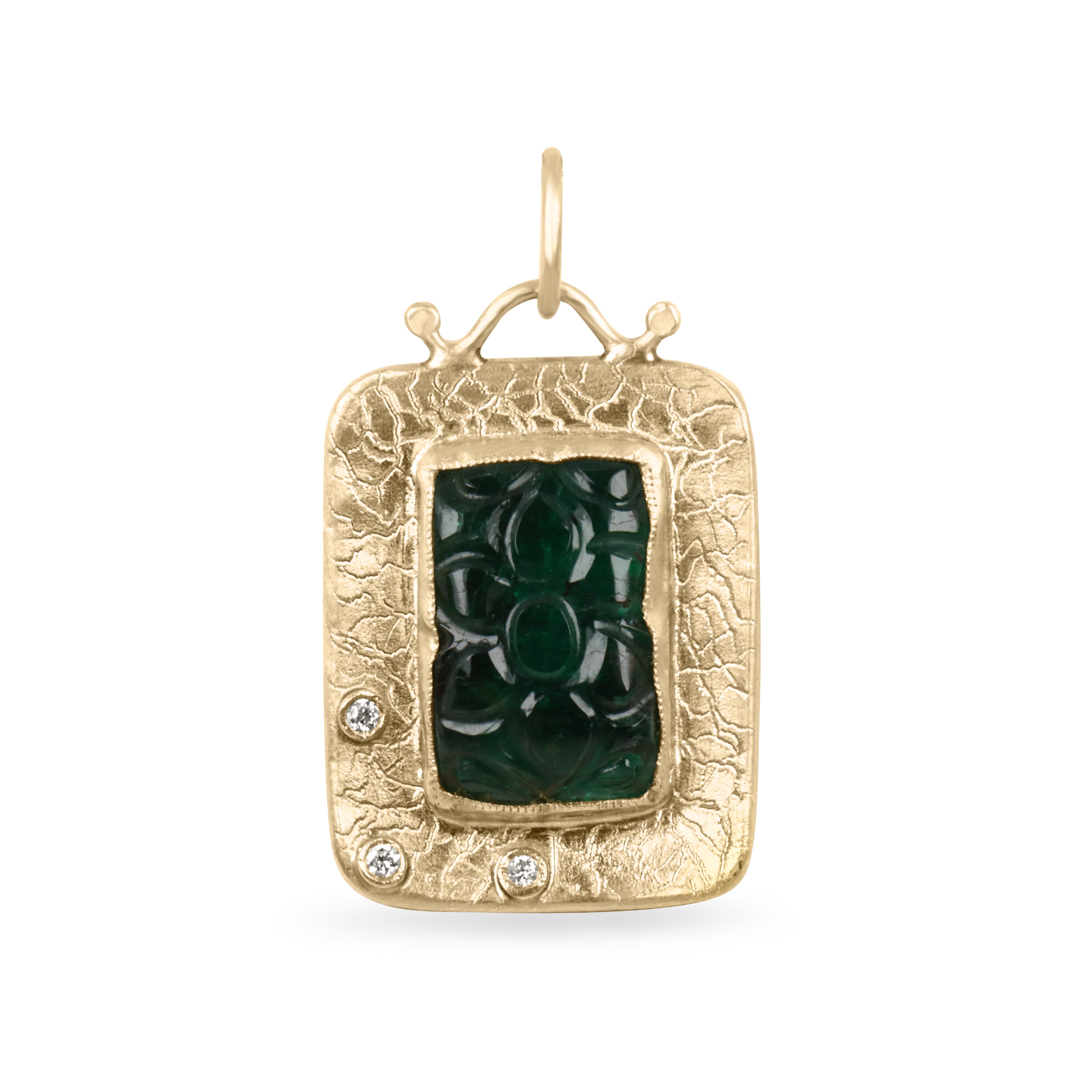 6.35 Carat Floral Hand-Carved Emerald & Diamond 24K Gold Pendant Necklace for Women | Elegant Jewelry Gift for Anniversary, Wedding & Special Occasions