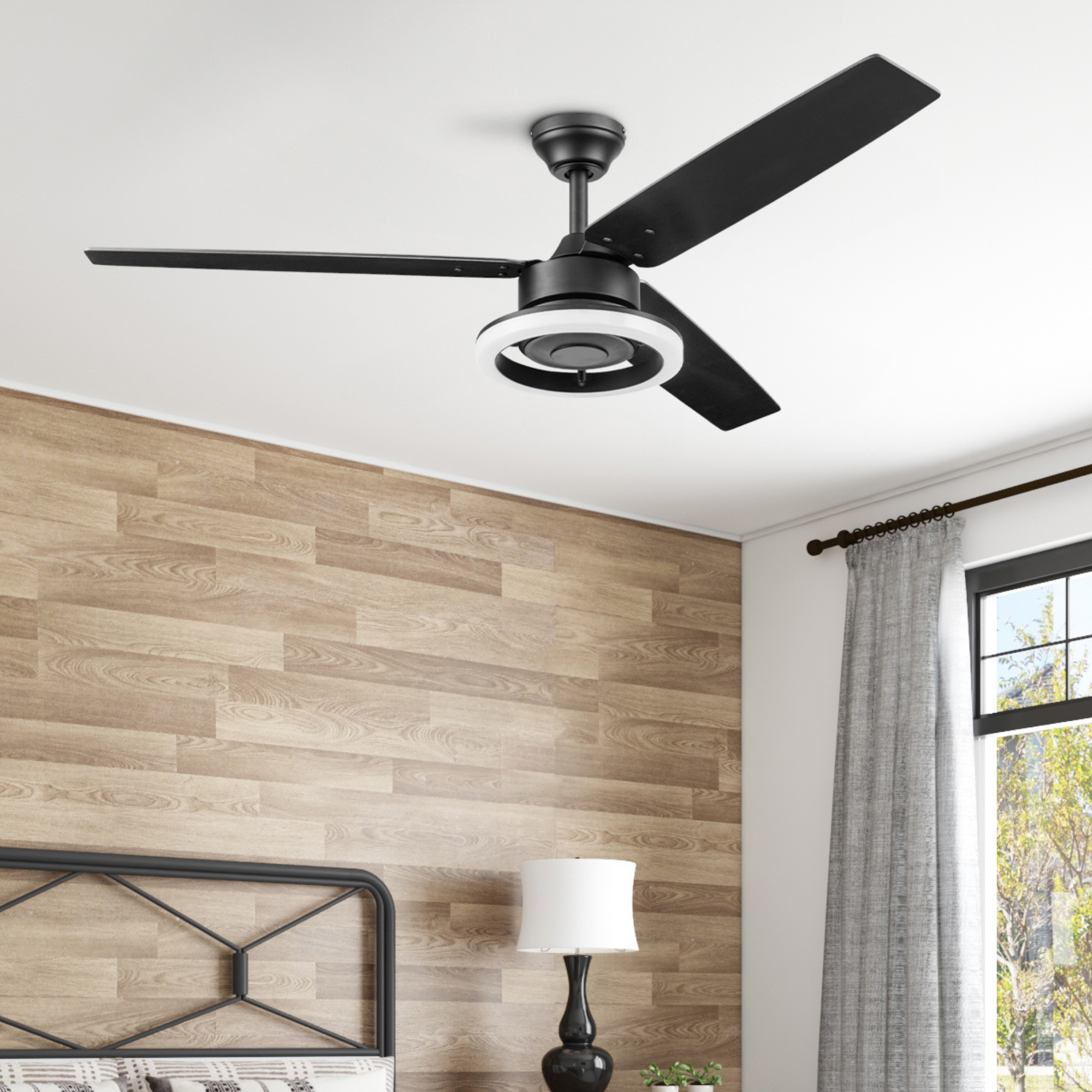 52 Inch Matte Black Orbis Ceiling Fan with Remote Control - Energy Efficient, Quiet Operation for Living Room, Bedroom, and Office
