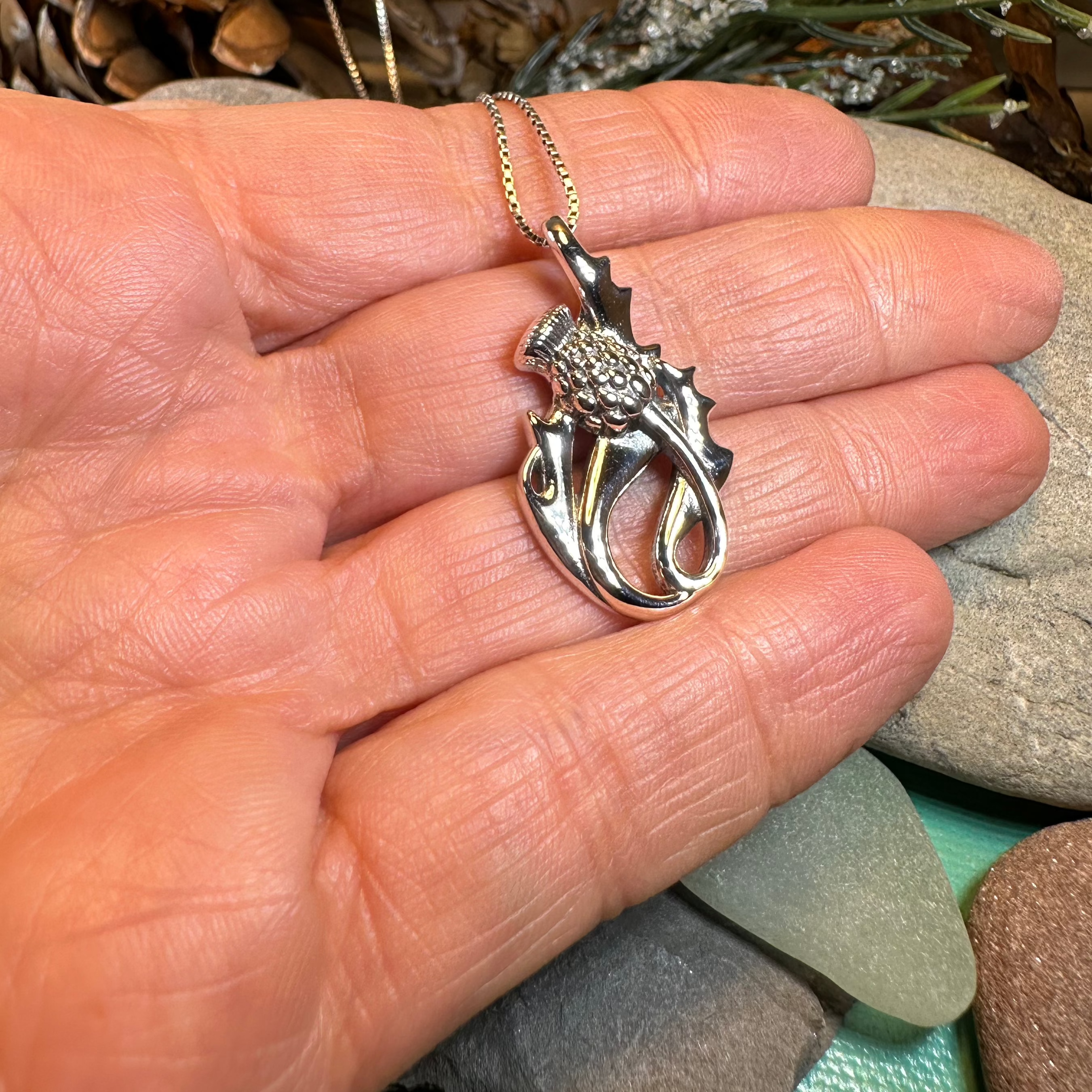 Daleina Scottish Thistle Necklace - Sterling Silver Celtic Pendant with Chain for Women - Perfect for St. Patrick's Day, Scottish Heritage Events & Everyday Elegance