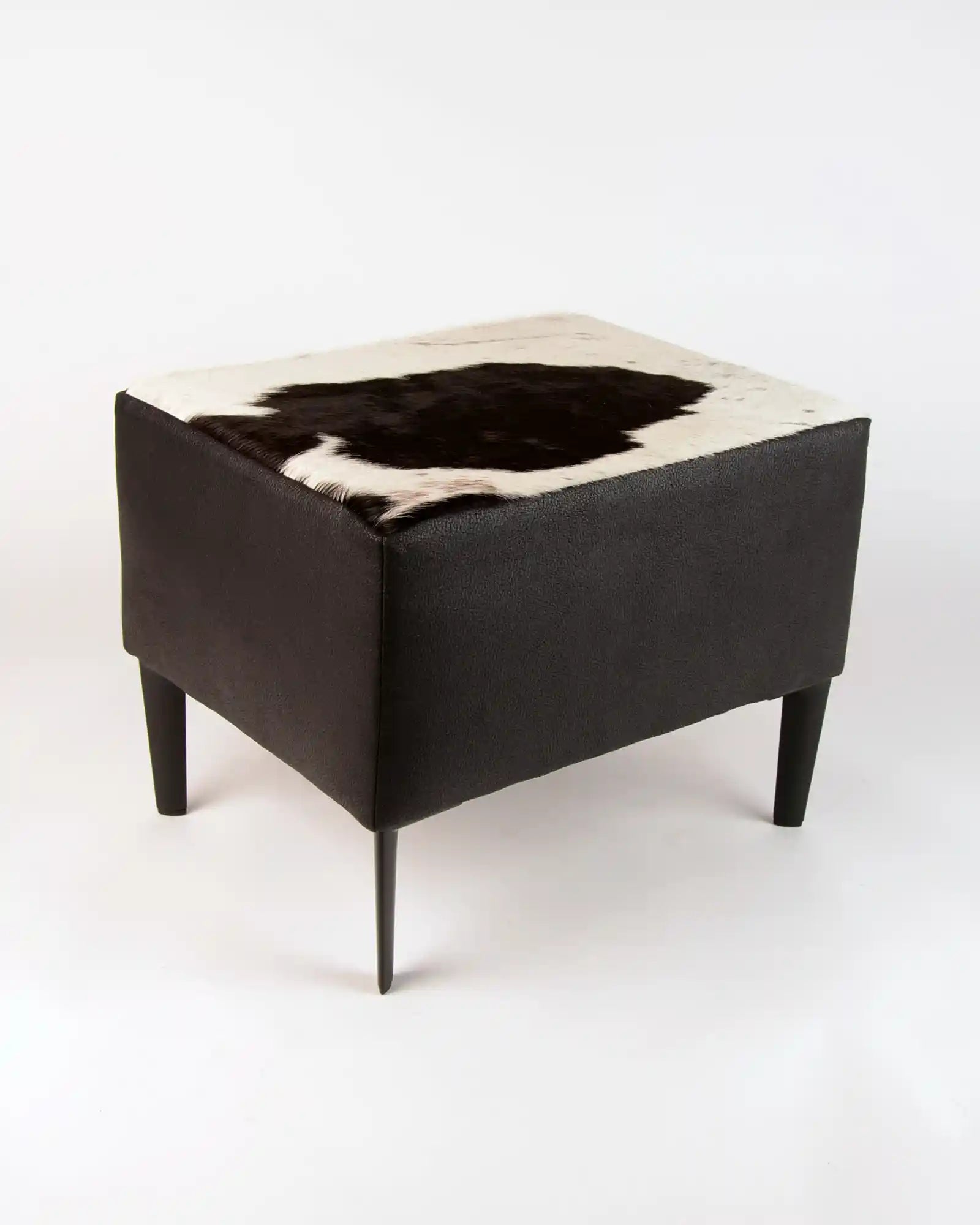 Premium Cowhide Footstool - 45x35x34cm Handmade Leather Ottoman with Natural Hide - Perfect for Living Room, Bedroom & Home Decor