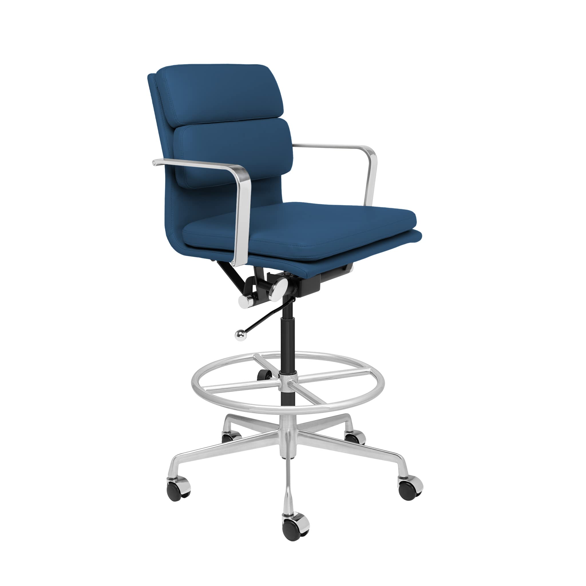 Laura Davidson SOHO II Ergonomic Drafting Chair for Standing Desks - Adjustable Height Padded Office Chair with Armrests & Cushion, Faux Leather Executive Chair in Blue - Perfect for Home Office, Studio, and Commercial Workspaces