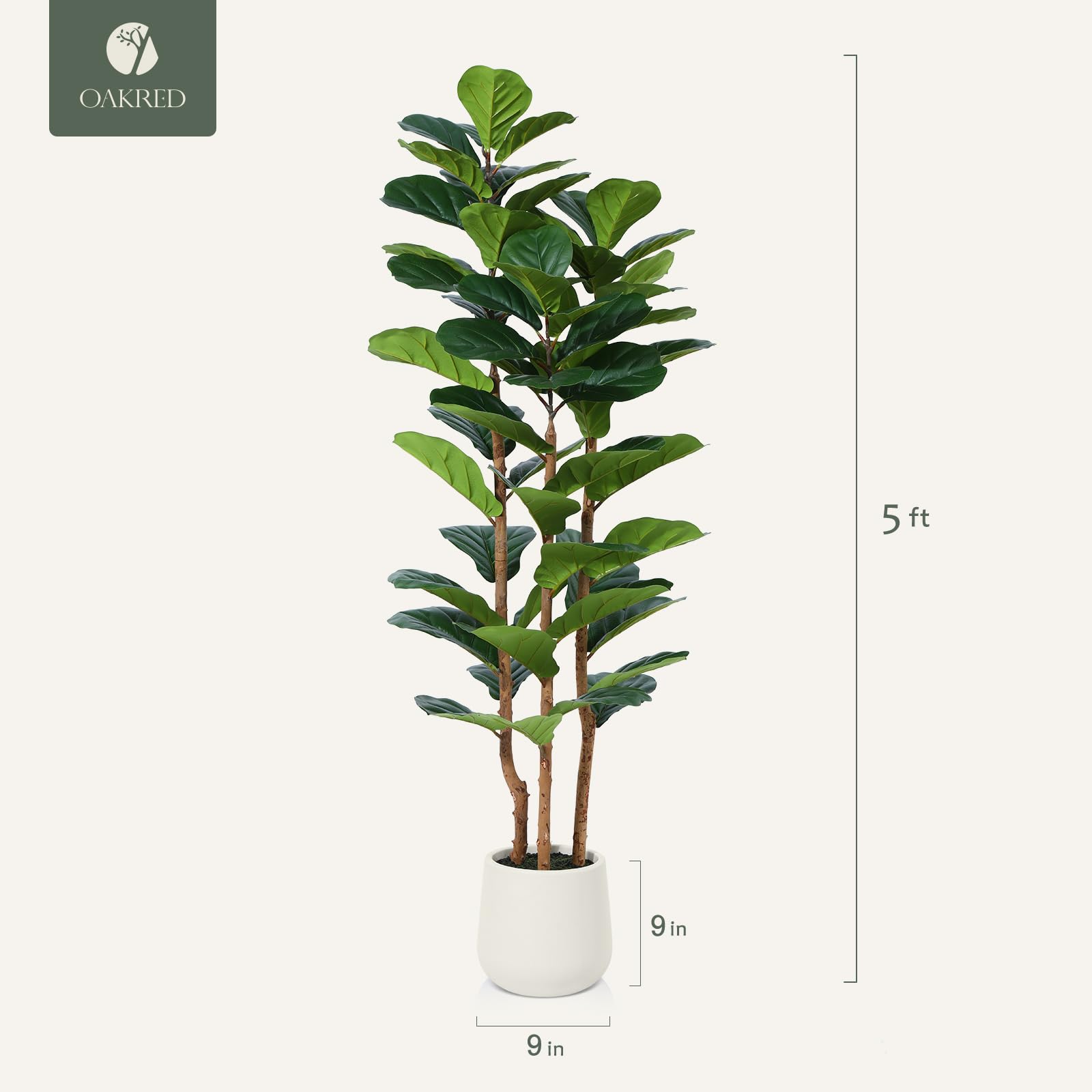 5ft Tall Artificial Fiddle Leaf Fig Tree with White Planter - Realistic Fake Ficus Tree with Natural Wood Trunk & Faux Moss - Perfect for Home Decor, Indoor Office, Living Room & Bedroom - Adds Greenery Without Maintenance for Busy Lifestyles