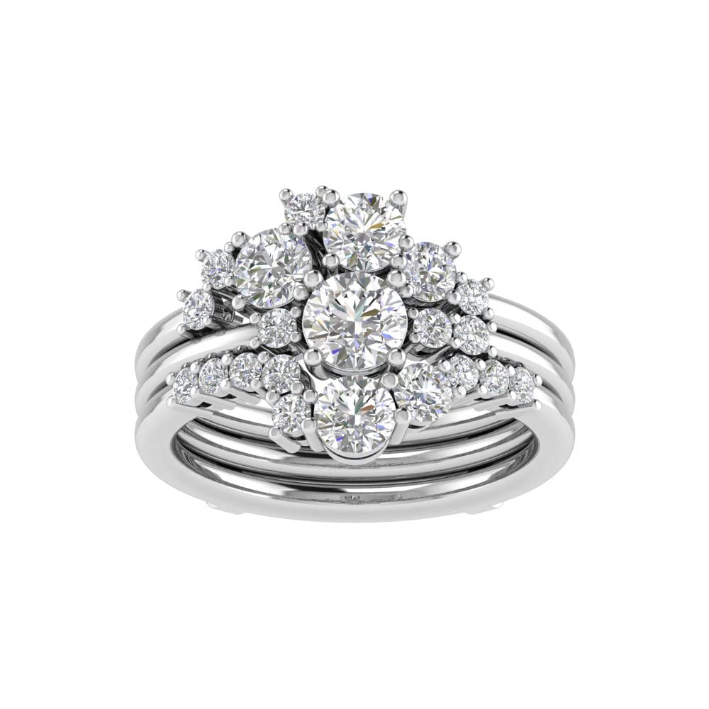 TwoBirch Floral Design Off-Center Ring Guard & Engagement Ring Bridal Set (2 Rings) - Diamond Simulant White Gold Wedding Band for Women - Perfect for Proposals, Anniversaries & Bridal Jewelry