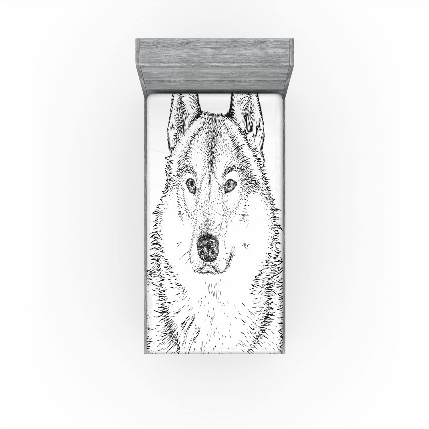 Ambesonne Wolf Fitted Sheet, Wildlife Sketch Art, Twin Size - Cozy Bedroom Decor